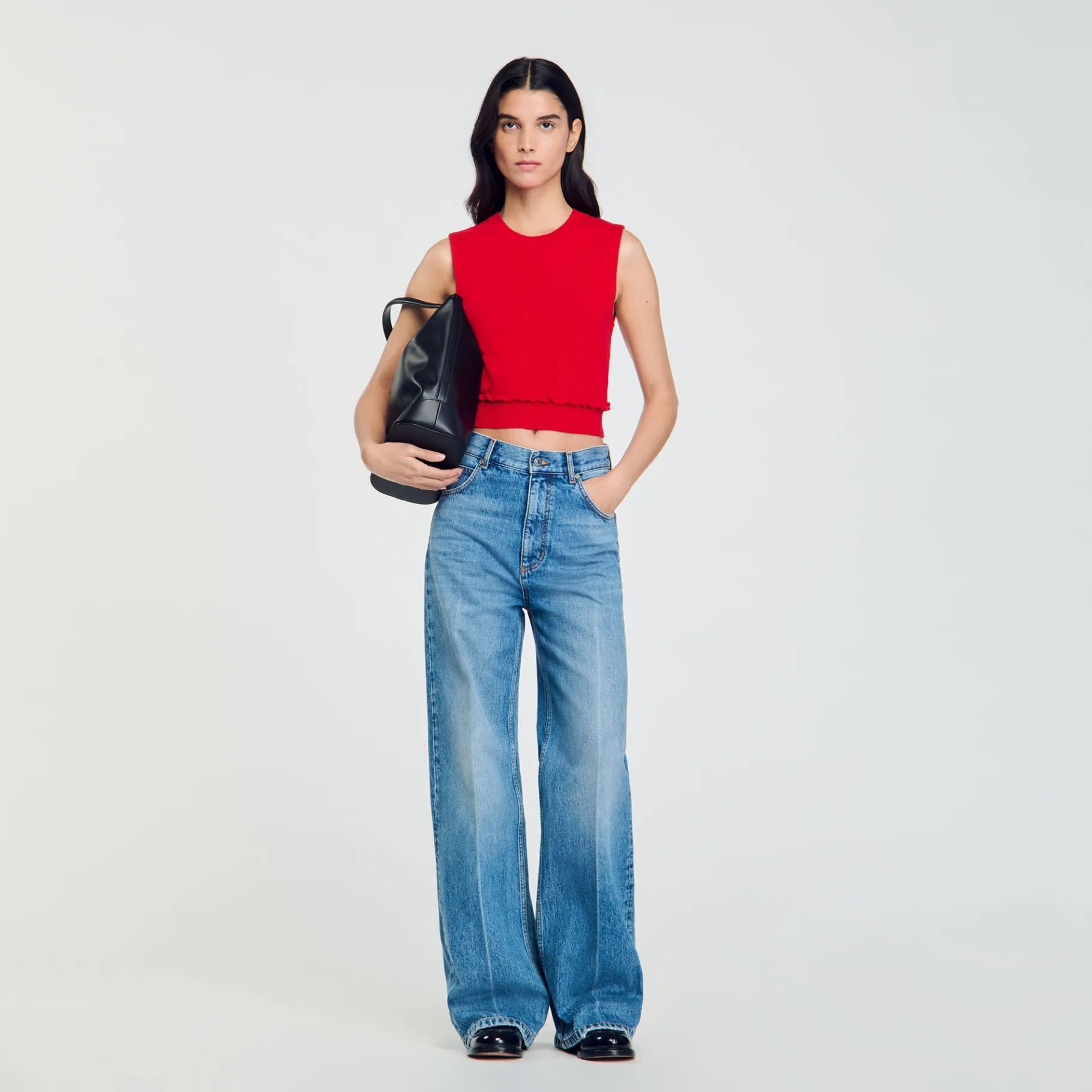 Cheap SANDRO Pull Court à Volant Rouge
