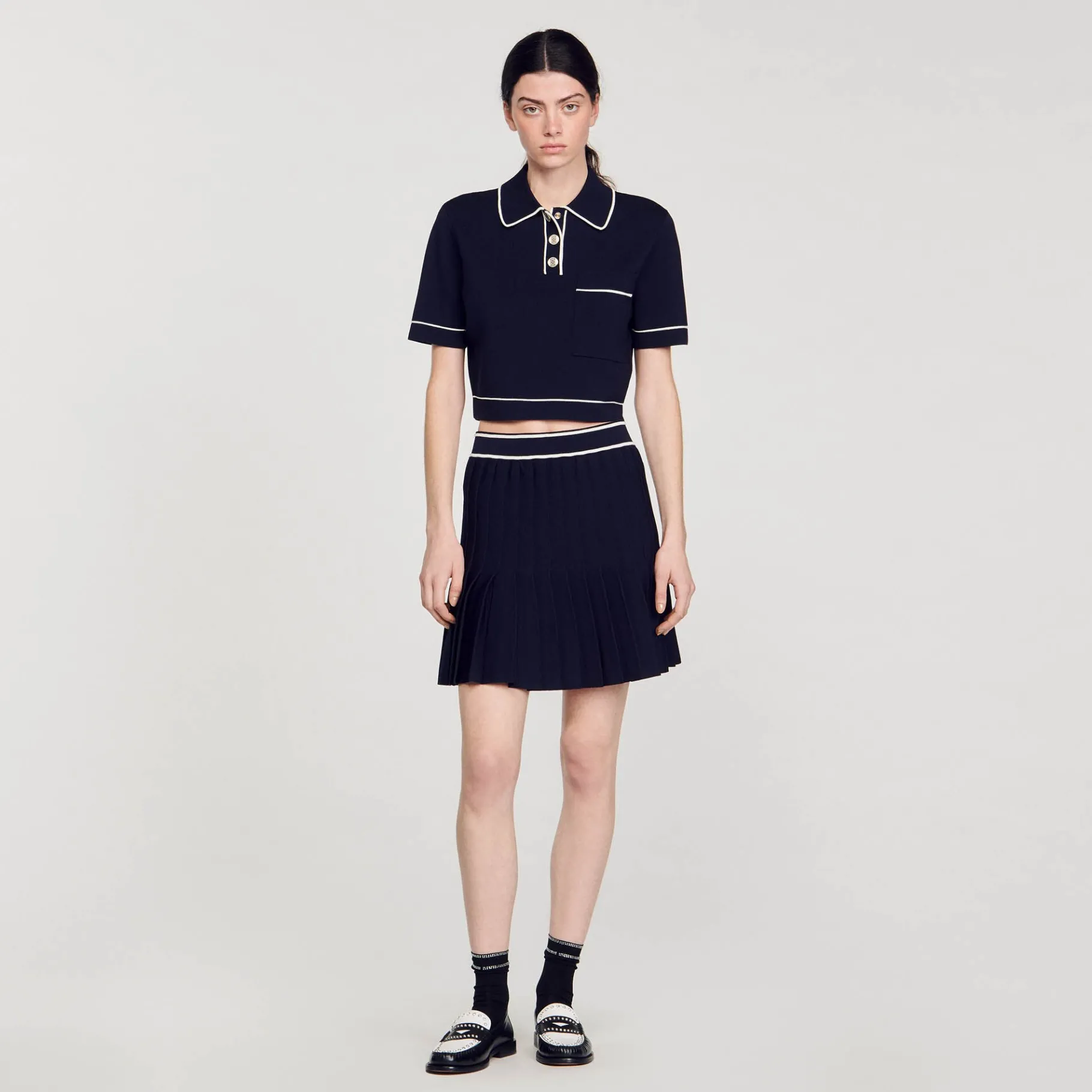 Best Sale SANDRO Pull Court Col Polo Bleu marine