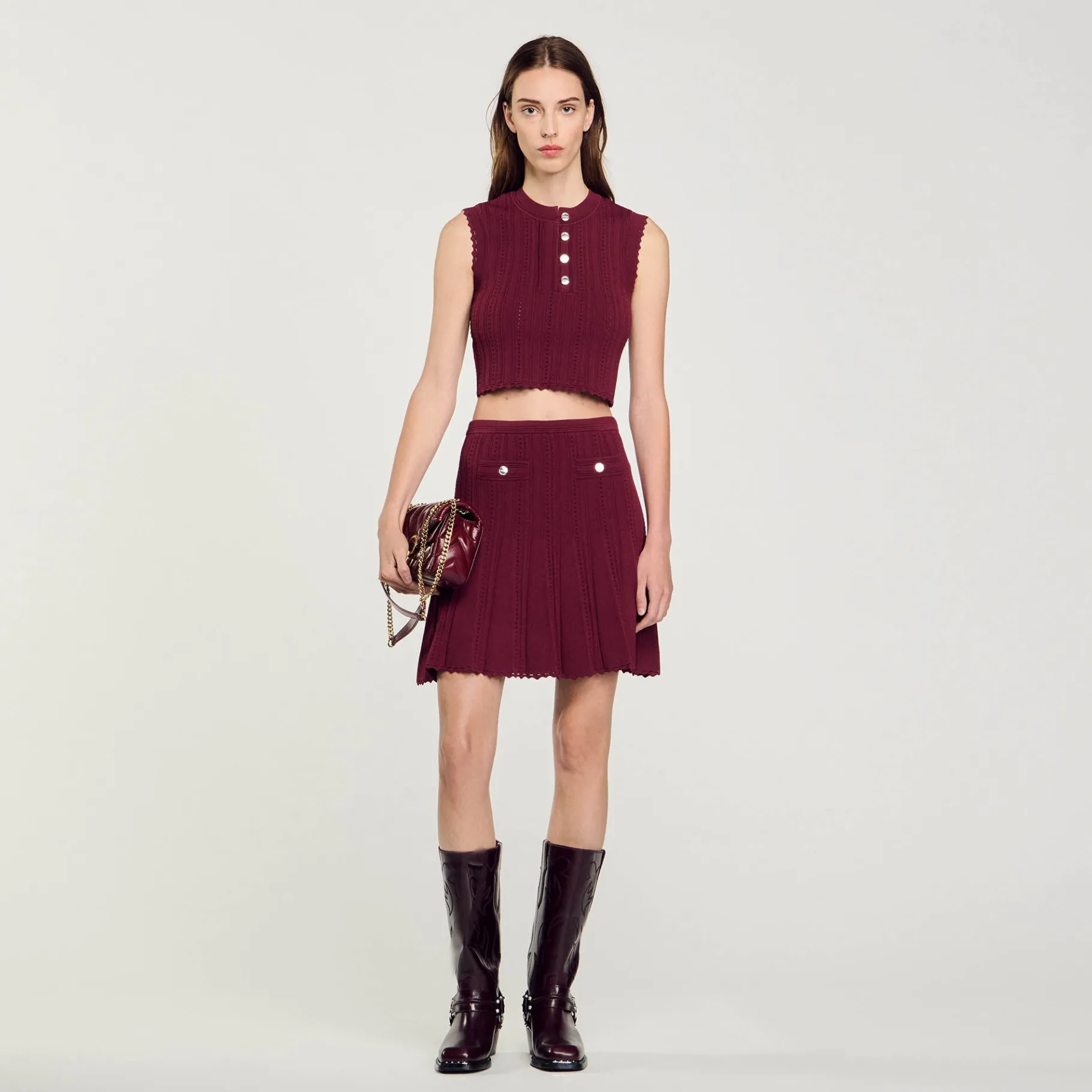 Cheap SANDRO Pull Court Sans Manches Bordeaux