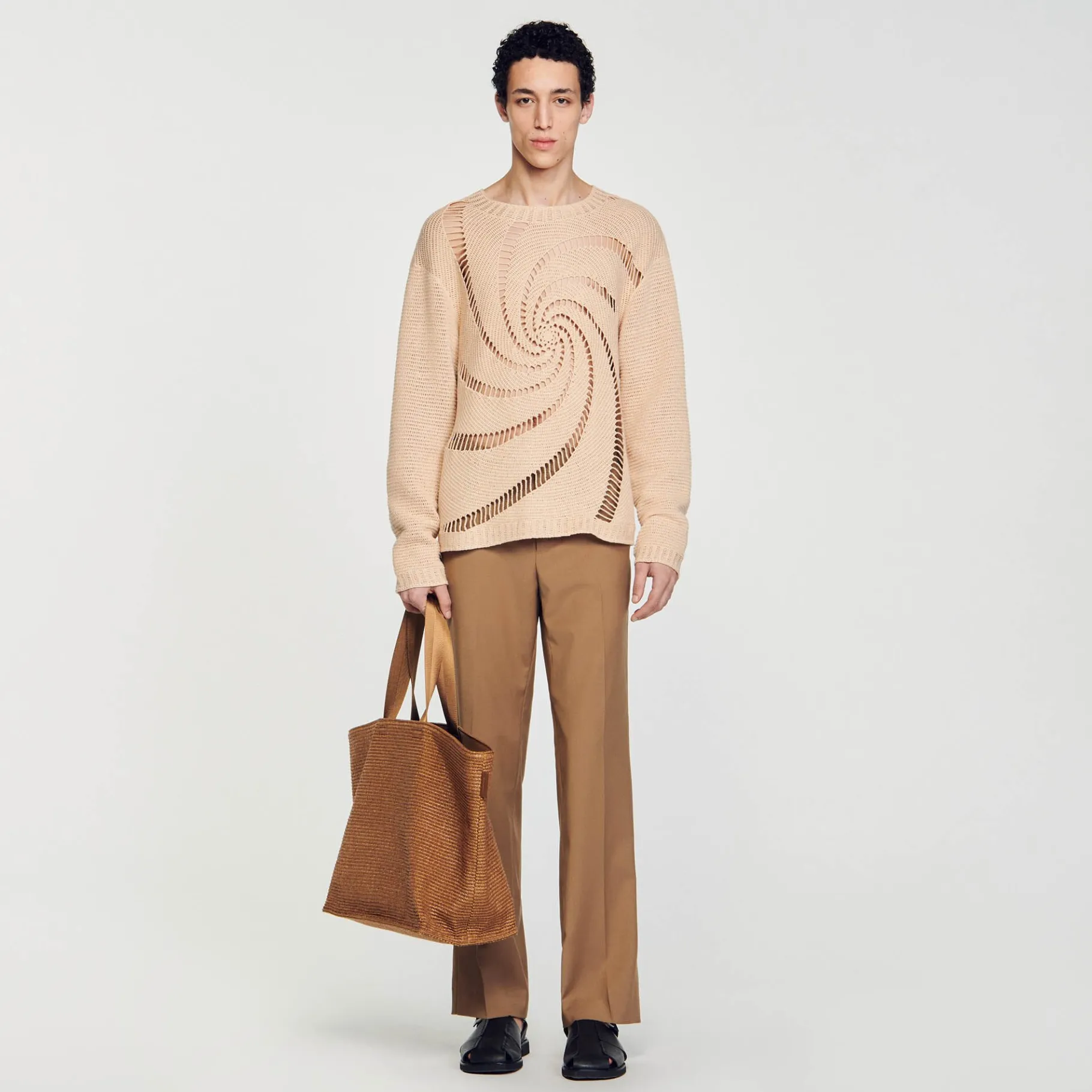 New SANDRO Pull En Coton Crochet Spirale Sable clair