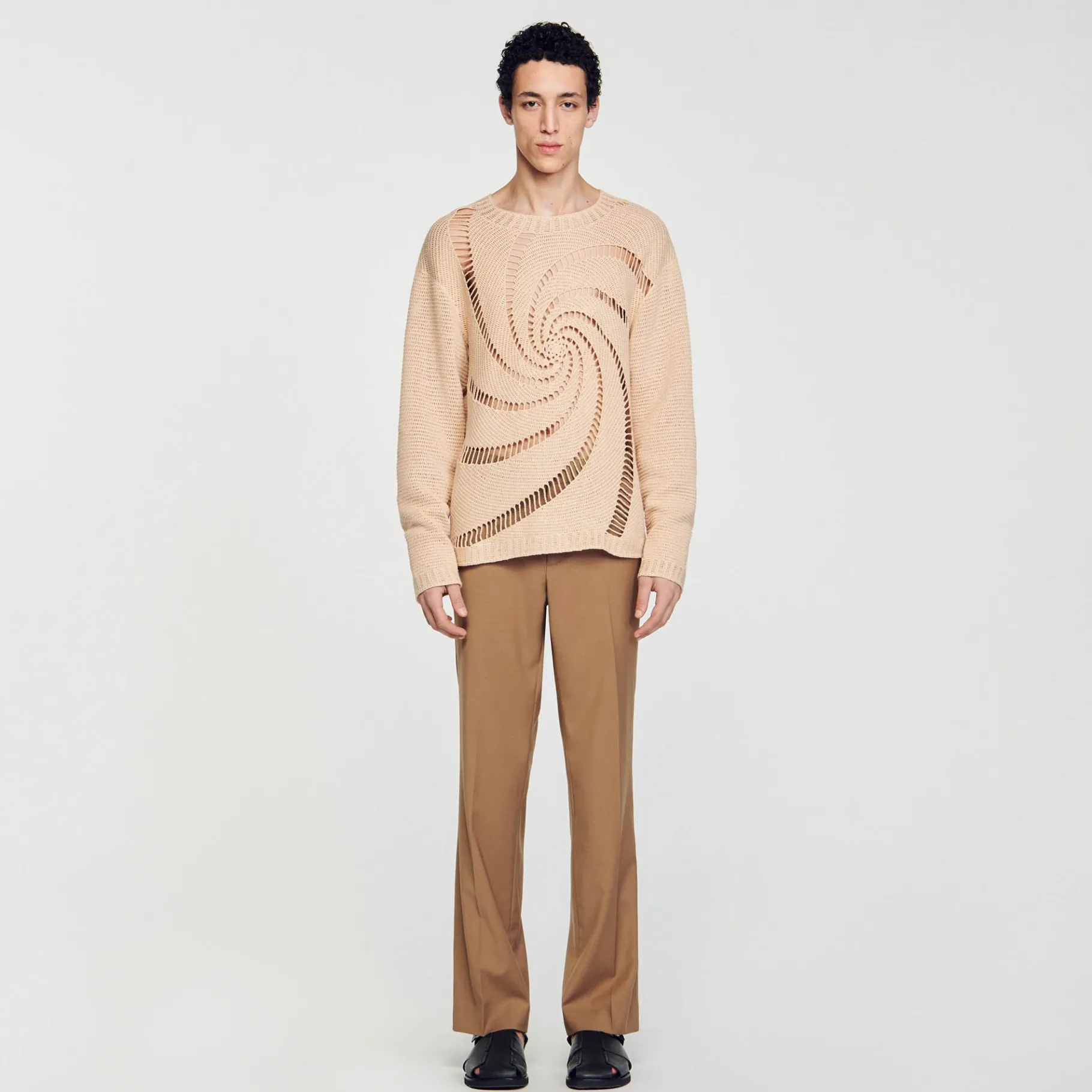 New SANDRO Pull En Coton Crochet Spirale Sable clair