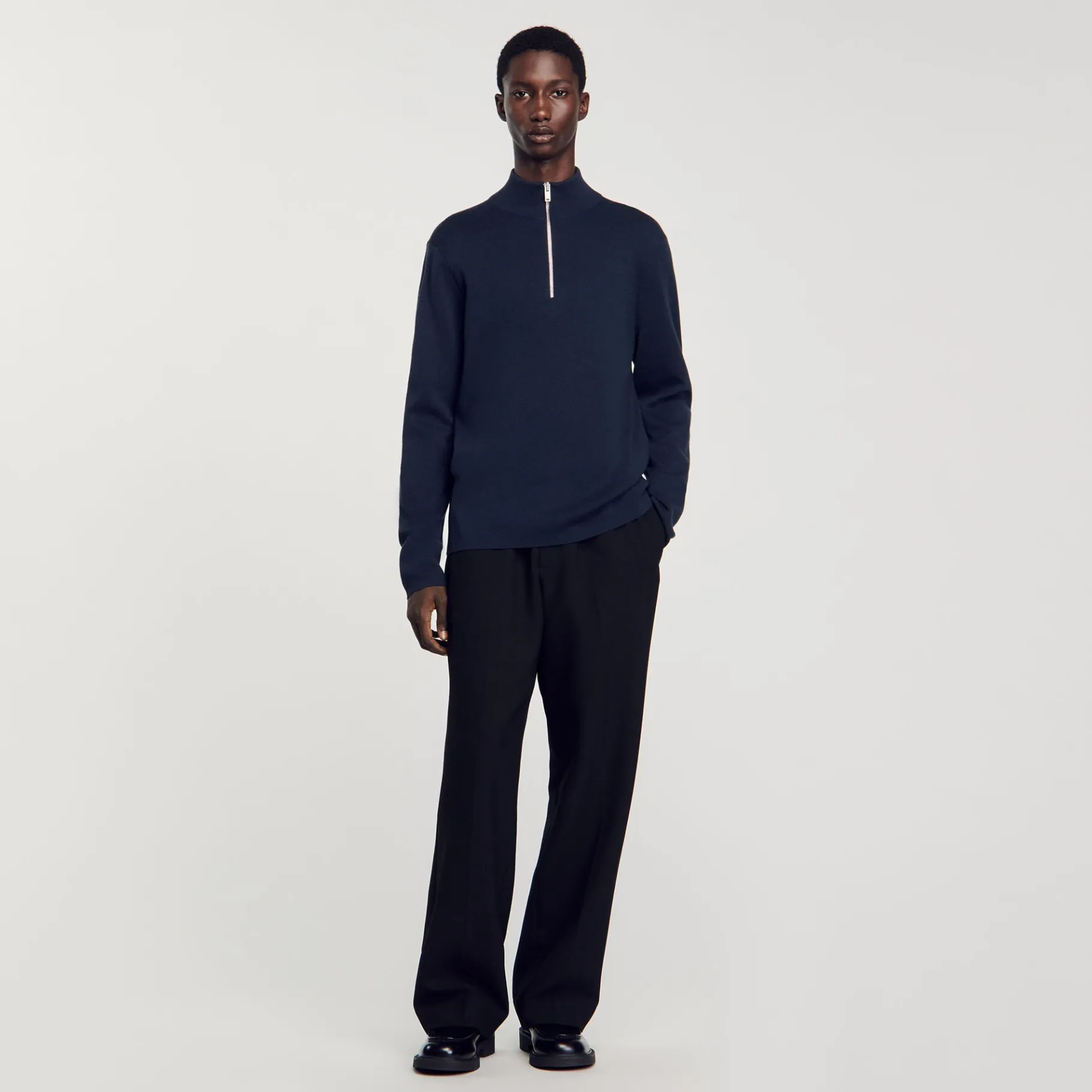 New SANDRO Pull En Laine à Col Zippé Bleu Prusse