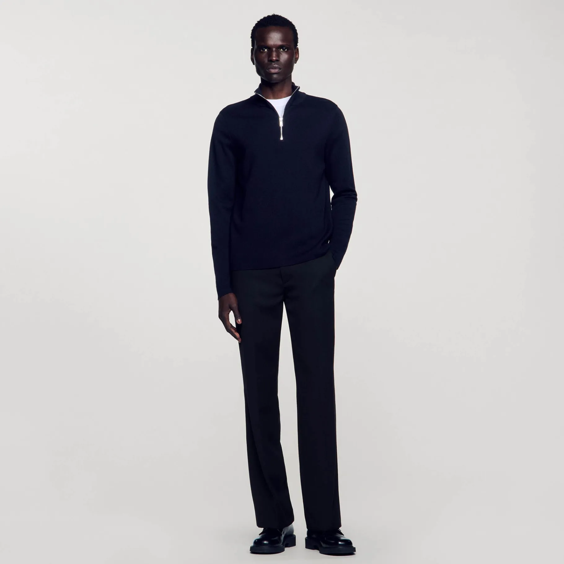 Best SANDRO Pull En Laine à Col Zippé Noir carbone