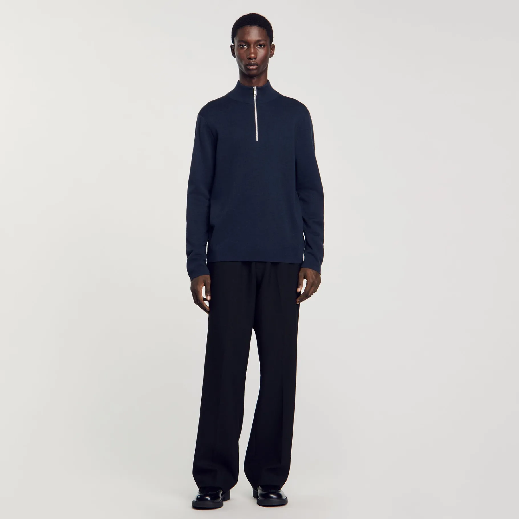 New SANDRO Pull En Laine à Col Zippé Bleu Prusse