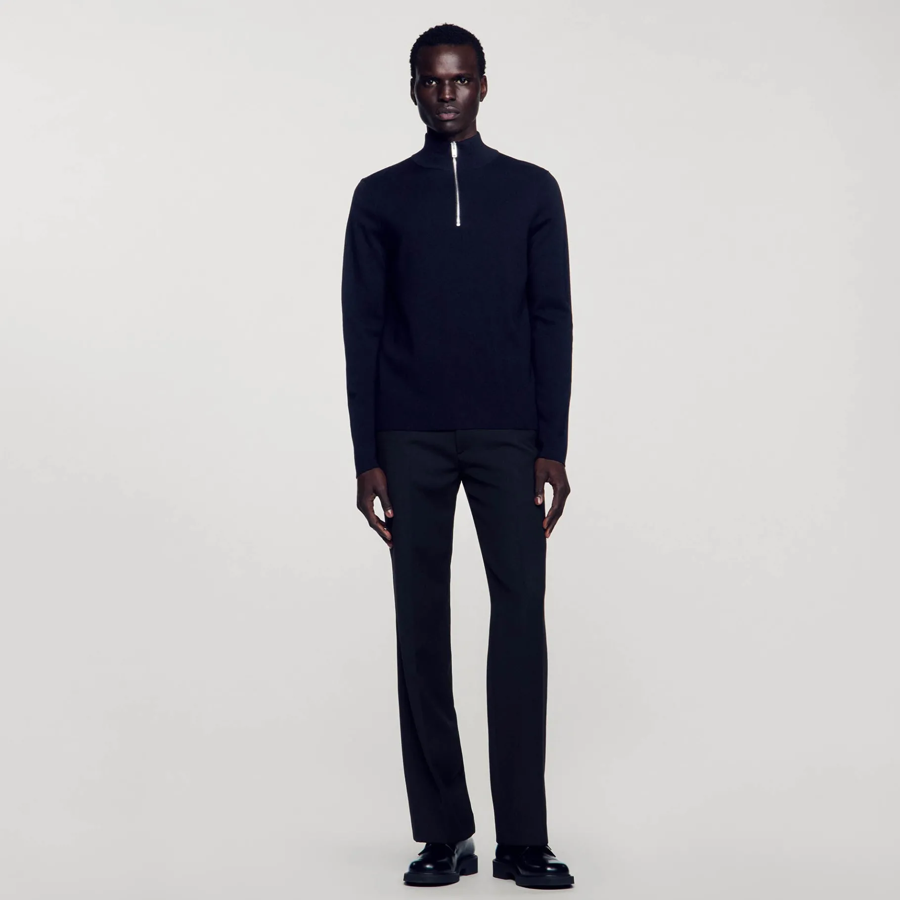 Best SANDRO Pull En Laine à Col Zippé Noir carbone