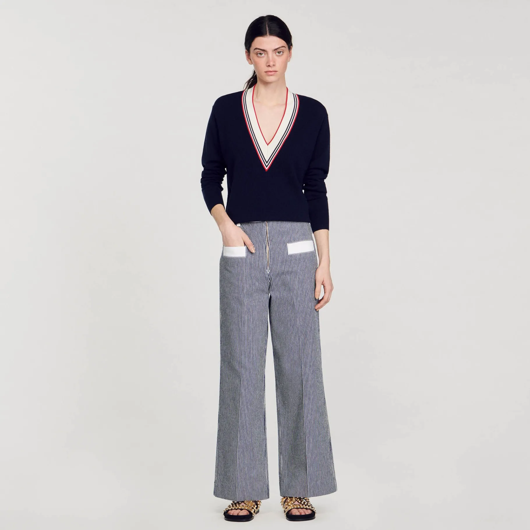 Store SANDRO Pull En Laine Et Cachemire Bleu marine