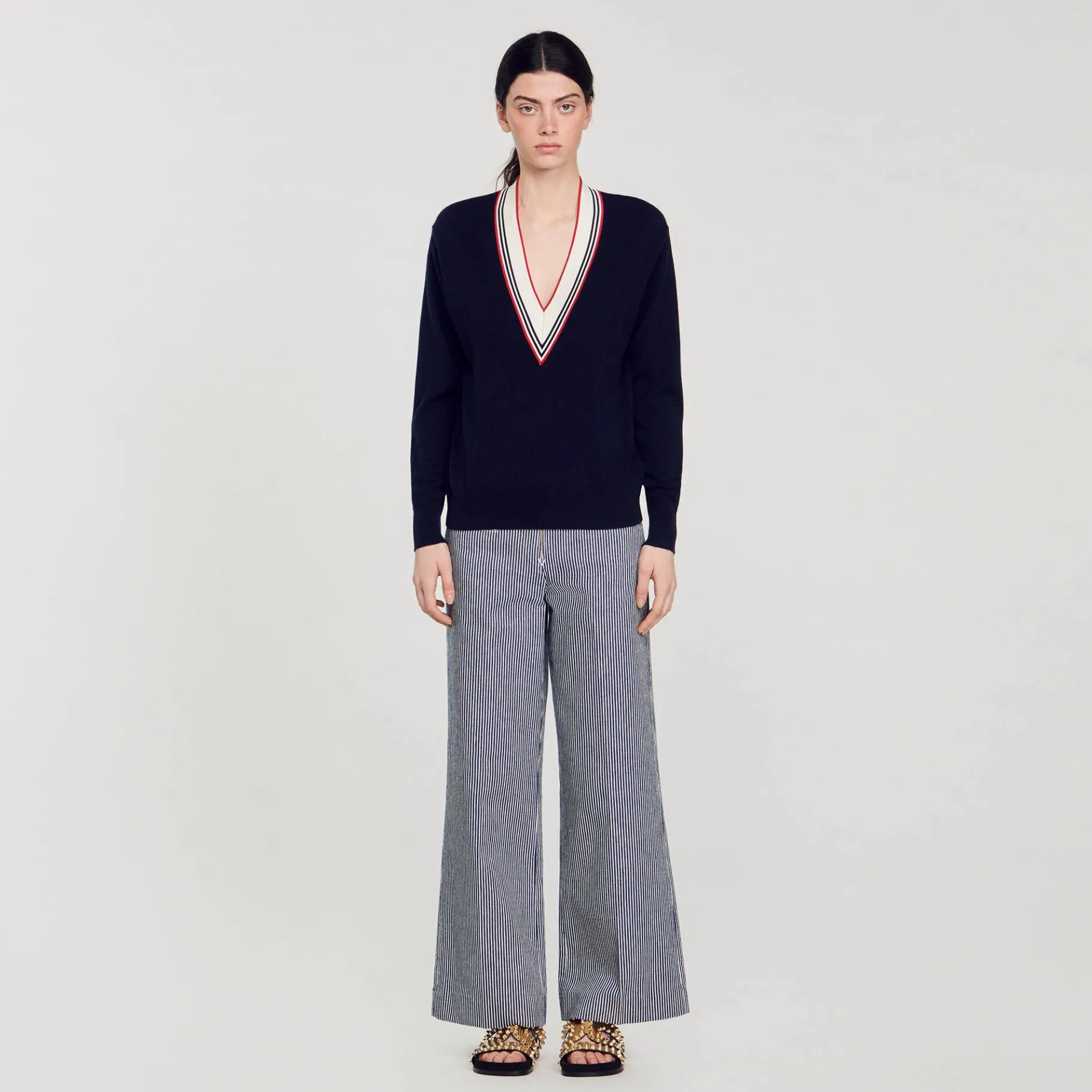 Store SANDRO Pull En Laine Et Cachemire Bleu marine