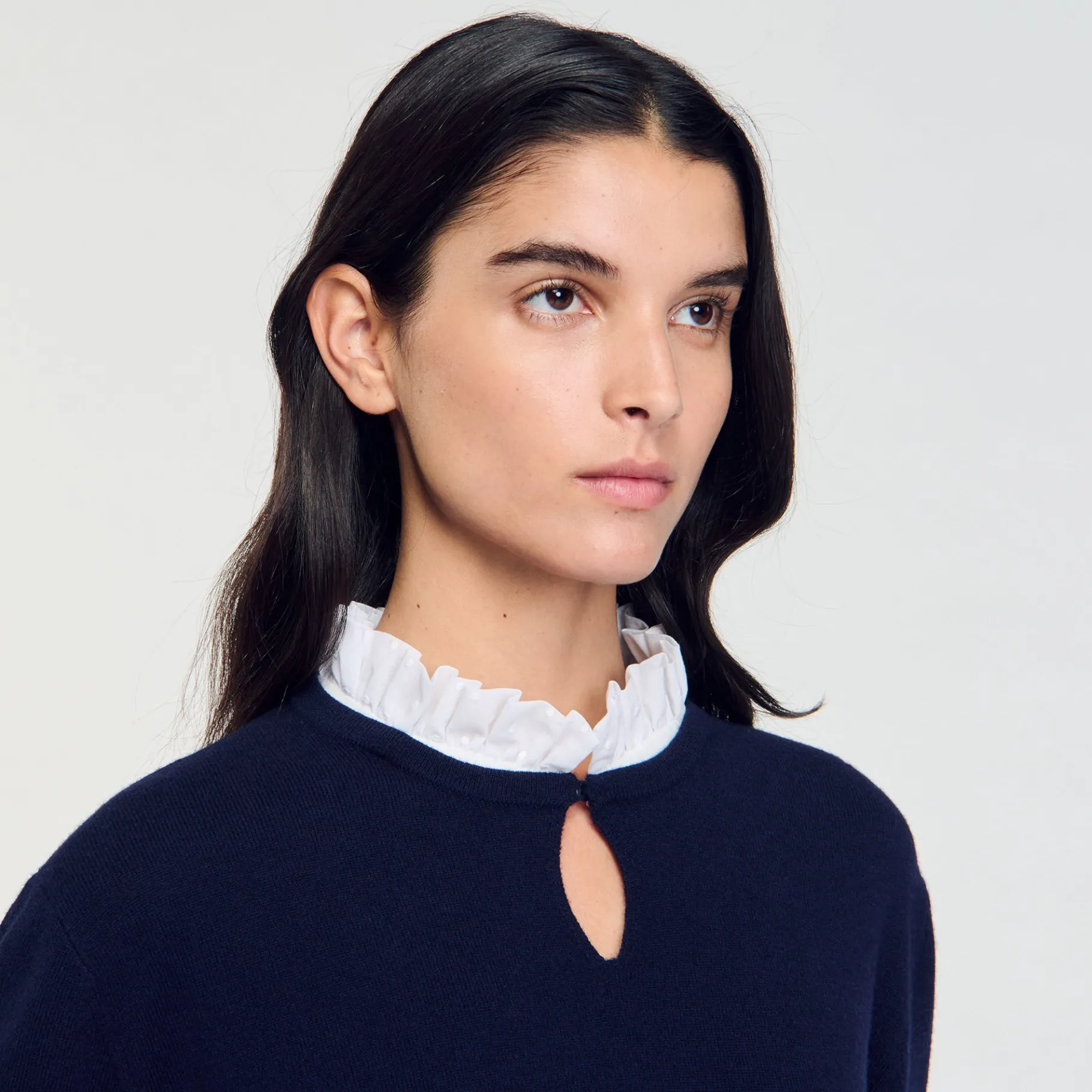 Cheap SANDRO Pull En Laine Et Cachemire à Volant Marine