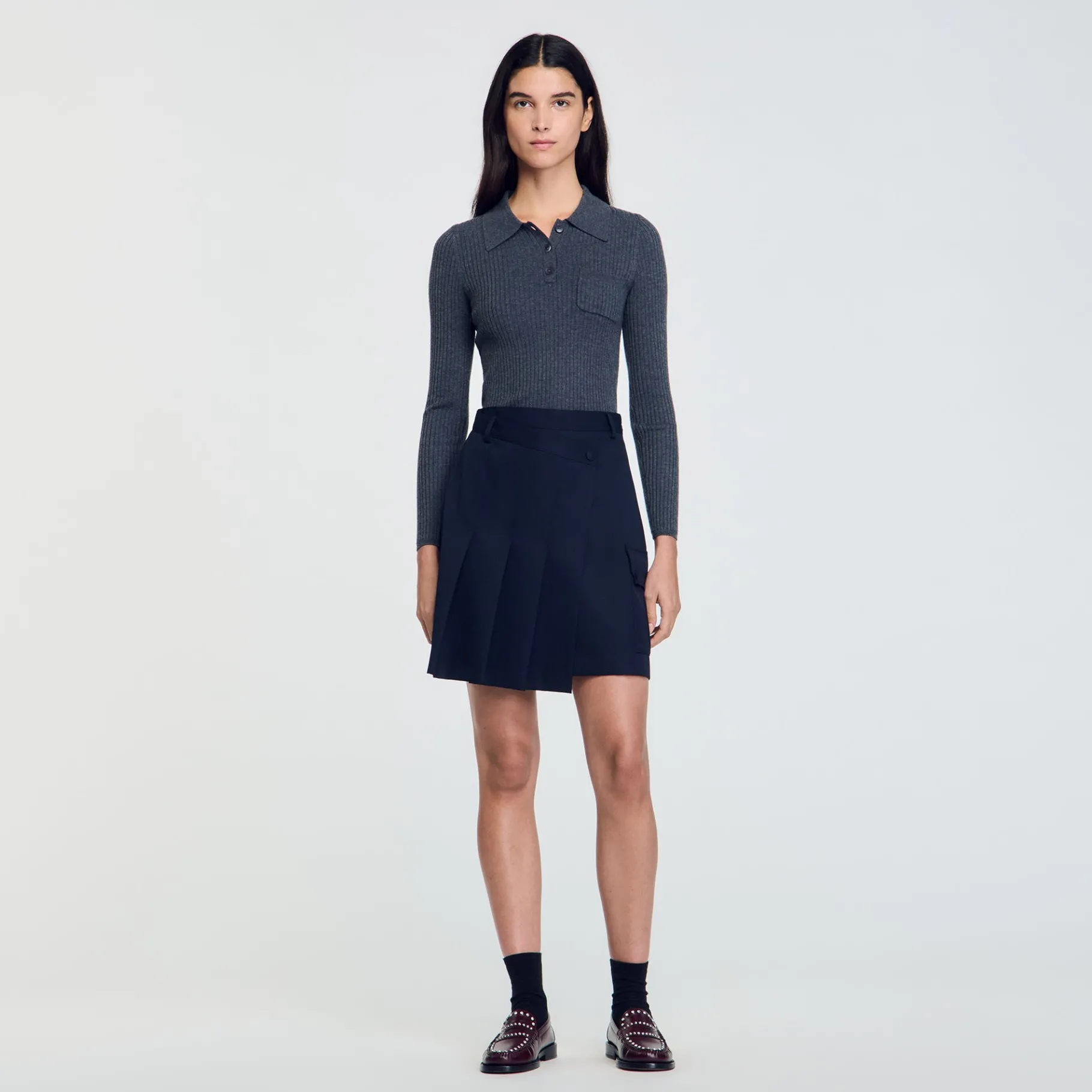 Discount SANDRO Pull En Maille à Côtes Gris Foncé