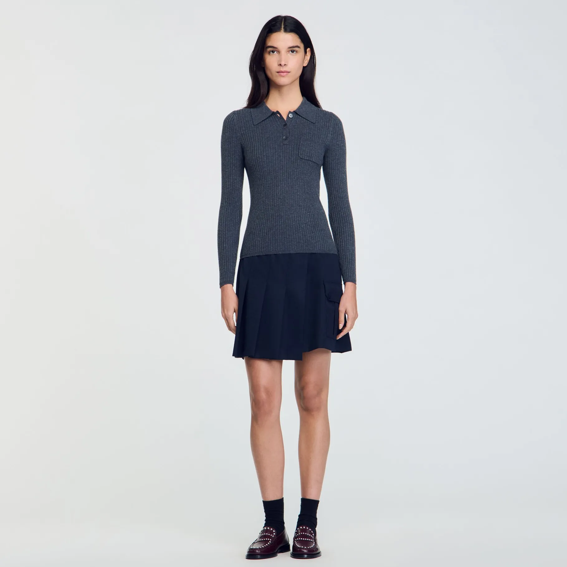 Discount SANDRO Pull En Maille à Côtes Gris Foncé