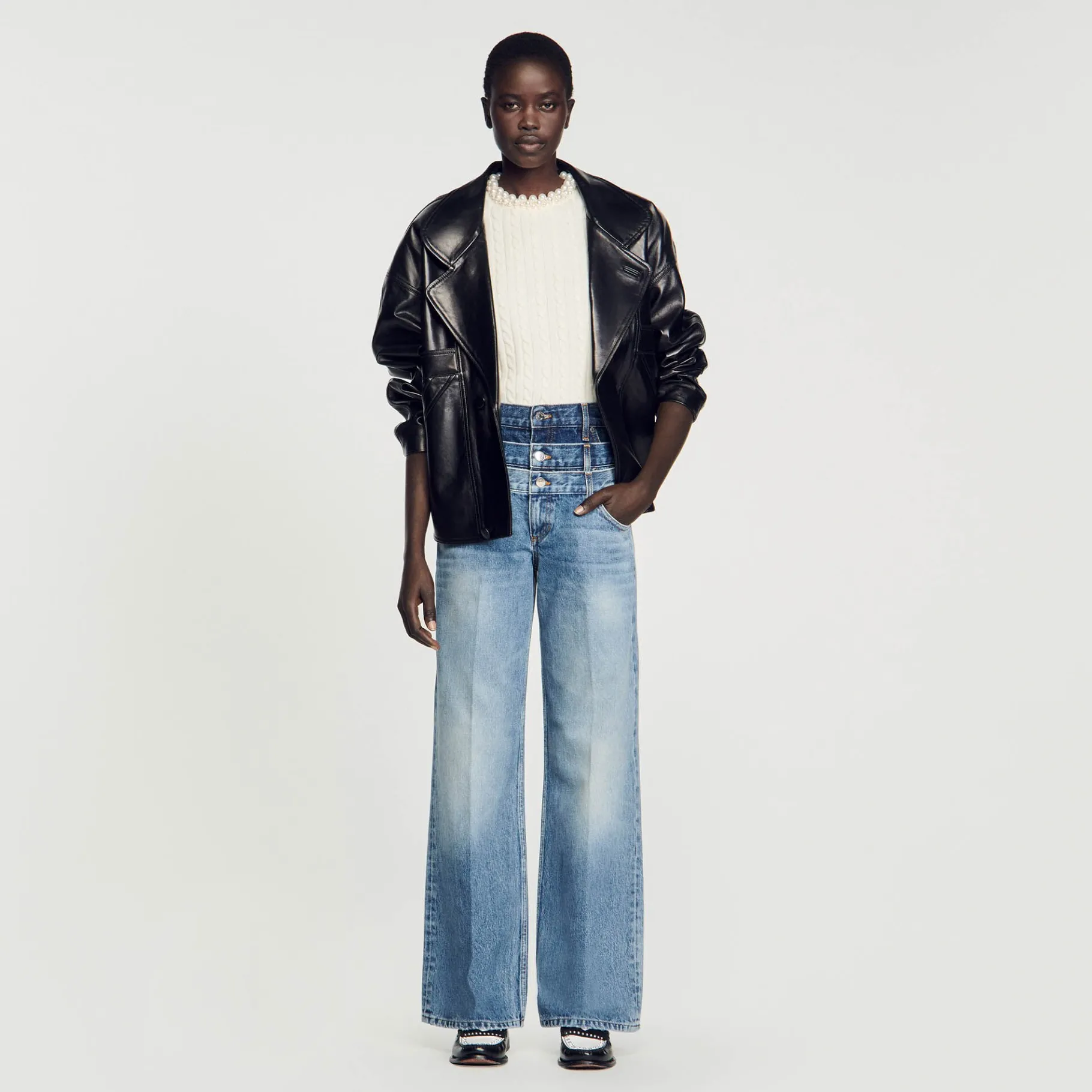 Cheap SANDRO Pull En Maille Câblée Ecru