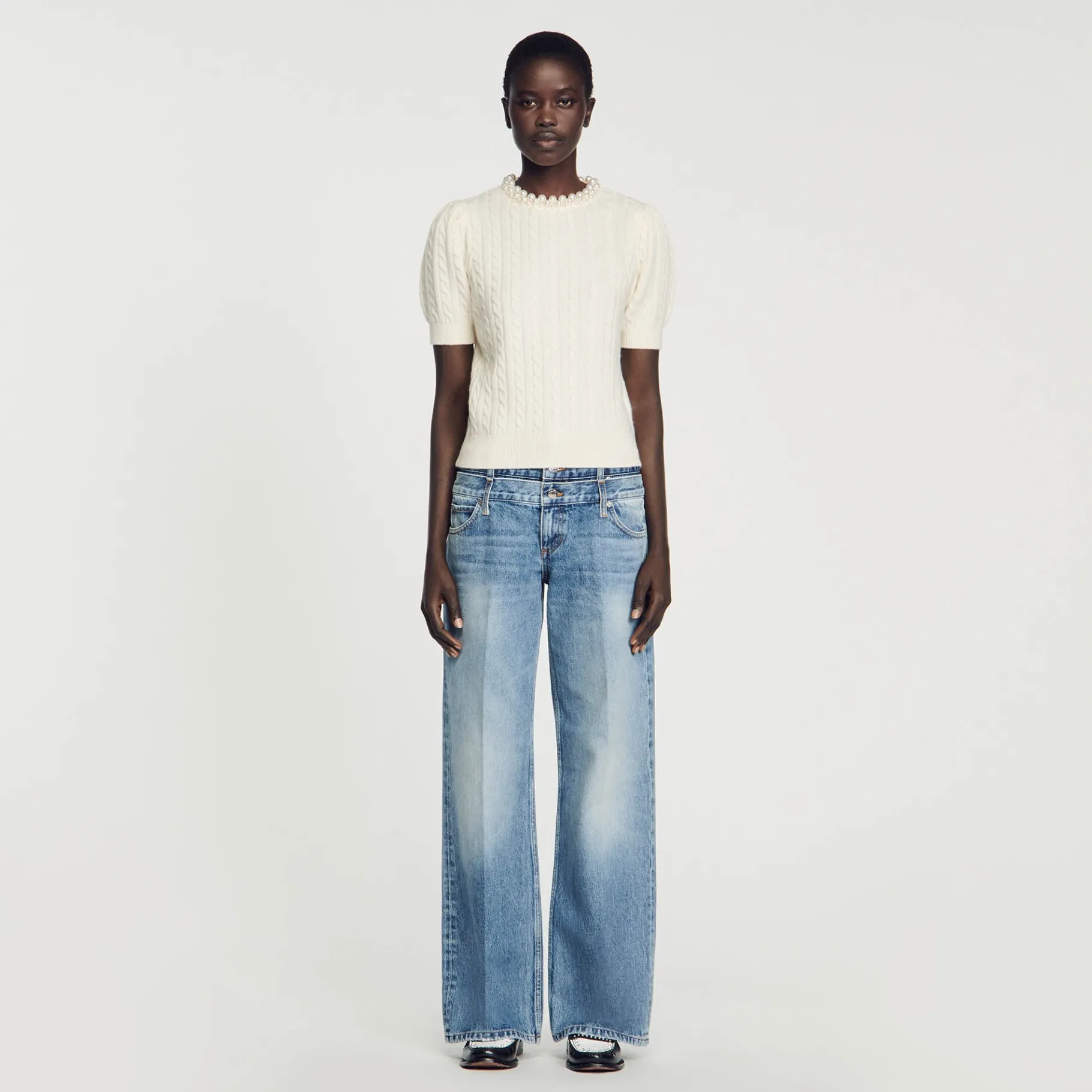 Cheap SANDRO Pull En Maille Câblée Ecru