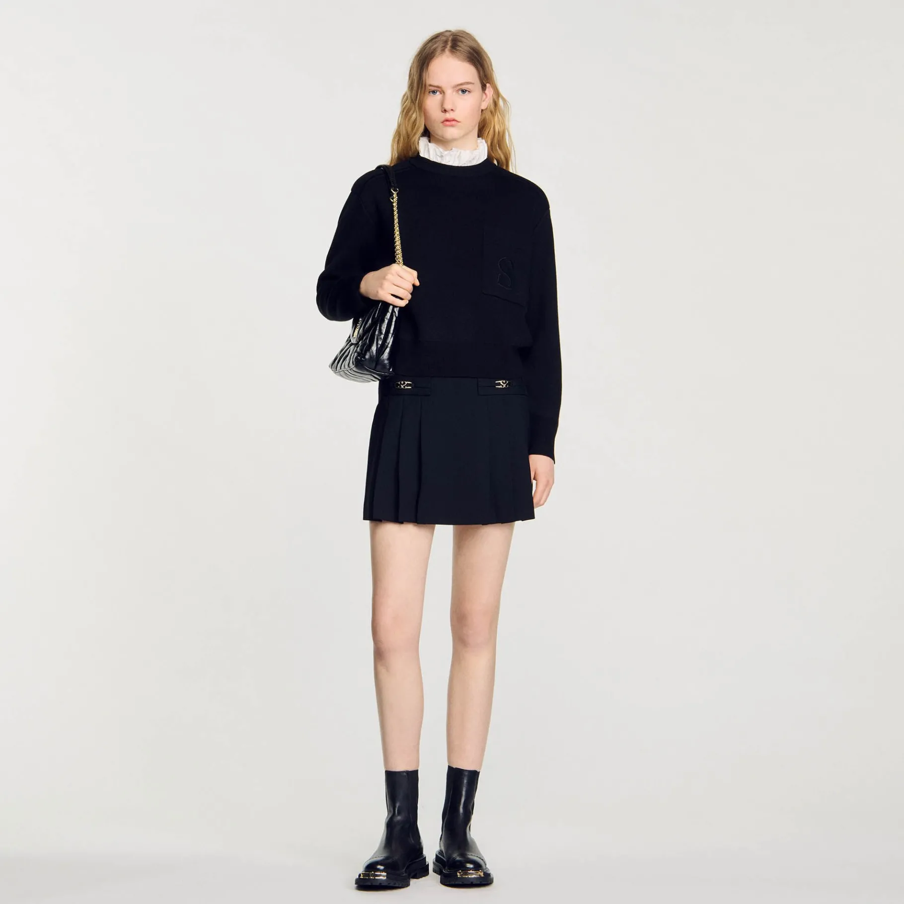 Clearance SANDRO Pull En Maille Col Montant Noir