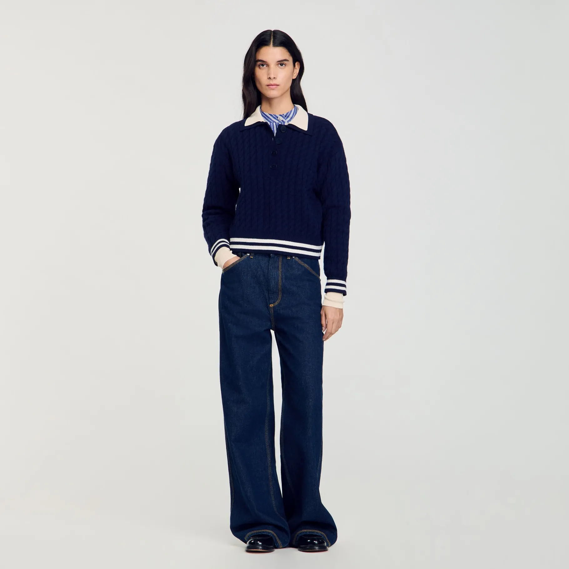 Best Sale SANDRO Pull En Maille Torsadée Marine