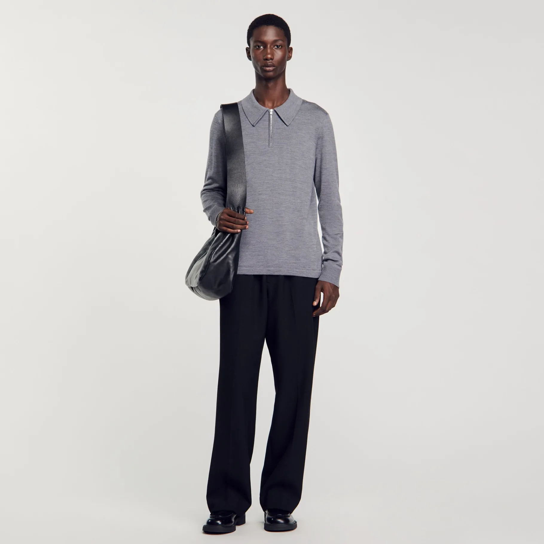 Outlet SANDRO Pull Polo En Maille gris chiné