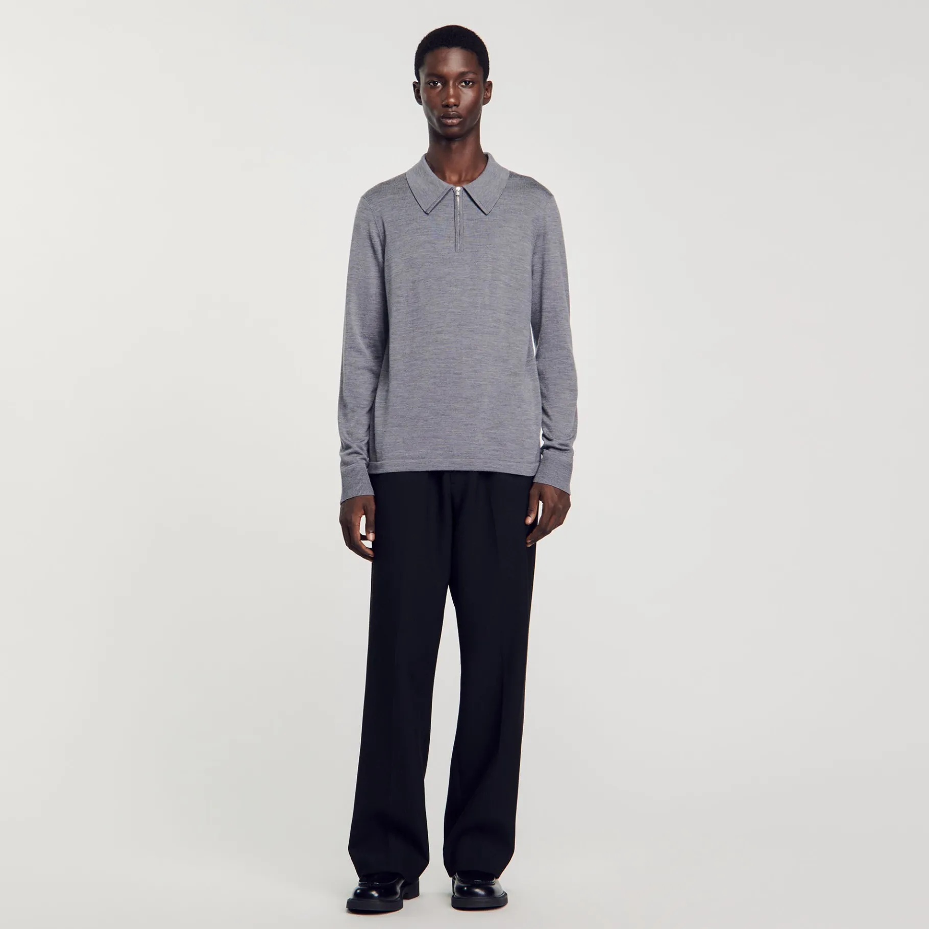 Outlet SANDRO Pull Polo En Maille gris chiné