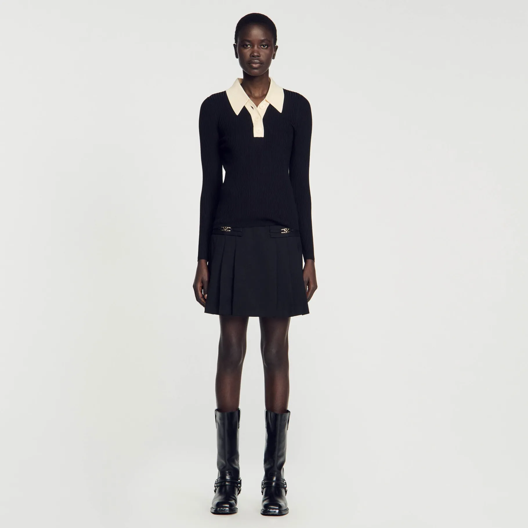 Store SANDRO Pull Polo En Maille Noir