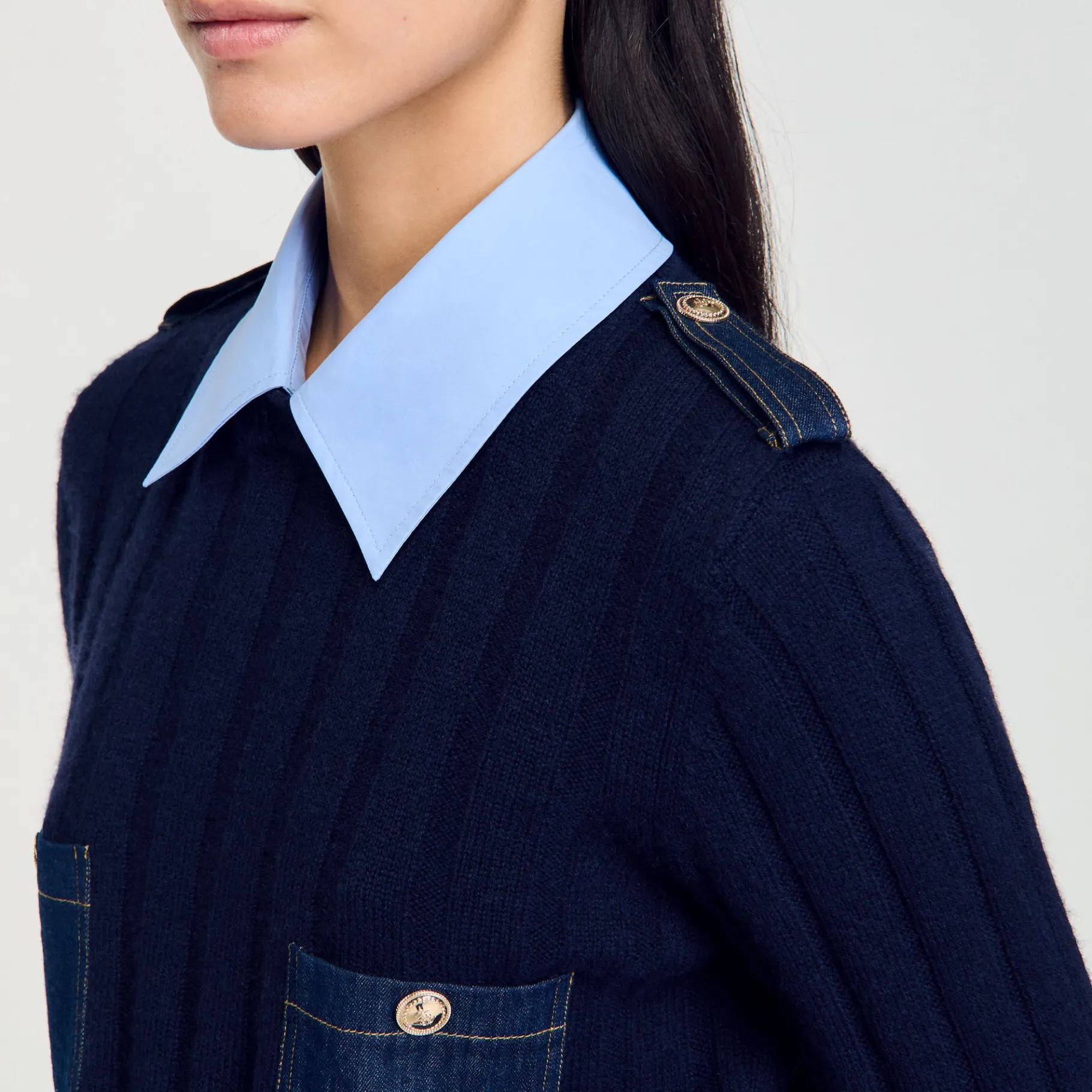 Shop SANDRO Pull Trompe L'œil Marine