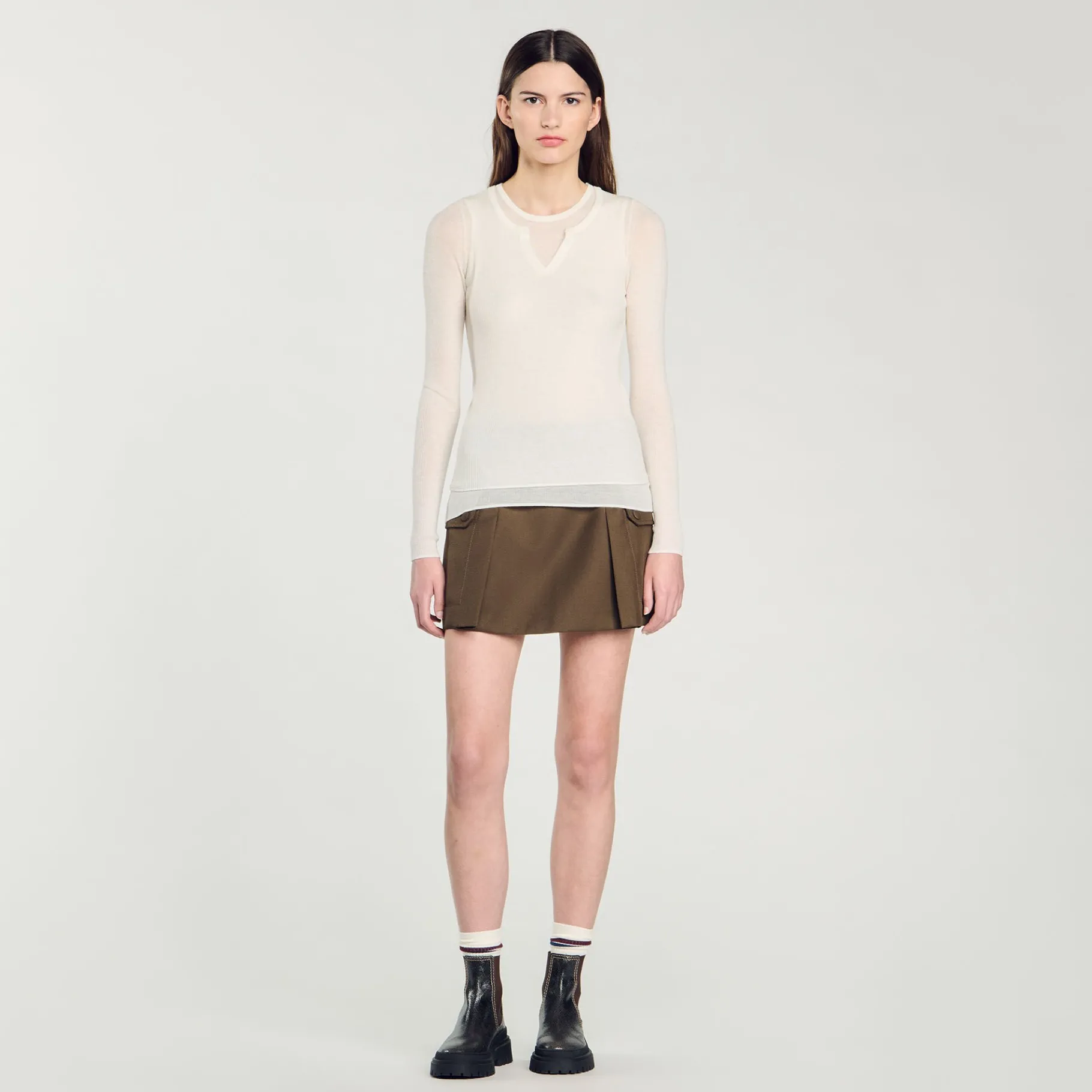 Cheap SANDRO Pull Trompe L'œil En Laine Ecru