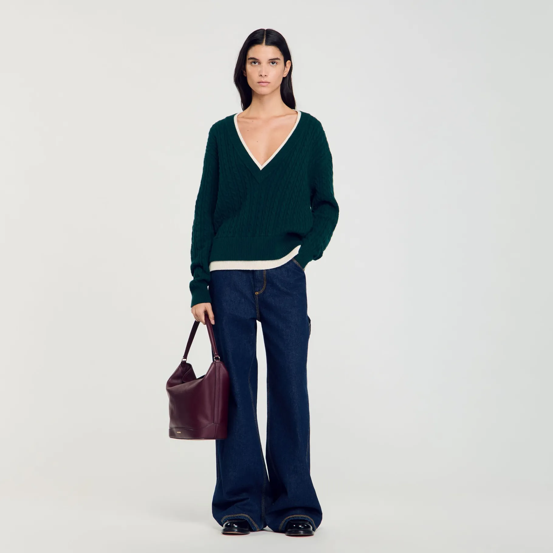 Cheap SANDRO Pull Trompe L'œil En Maille Vert