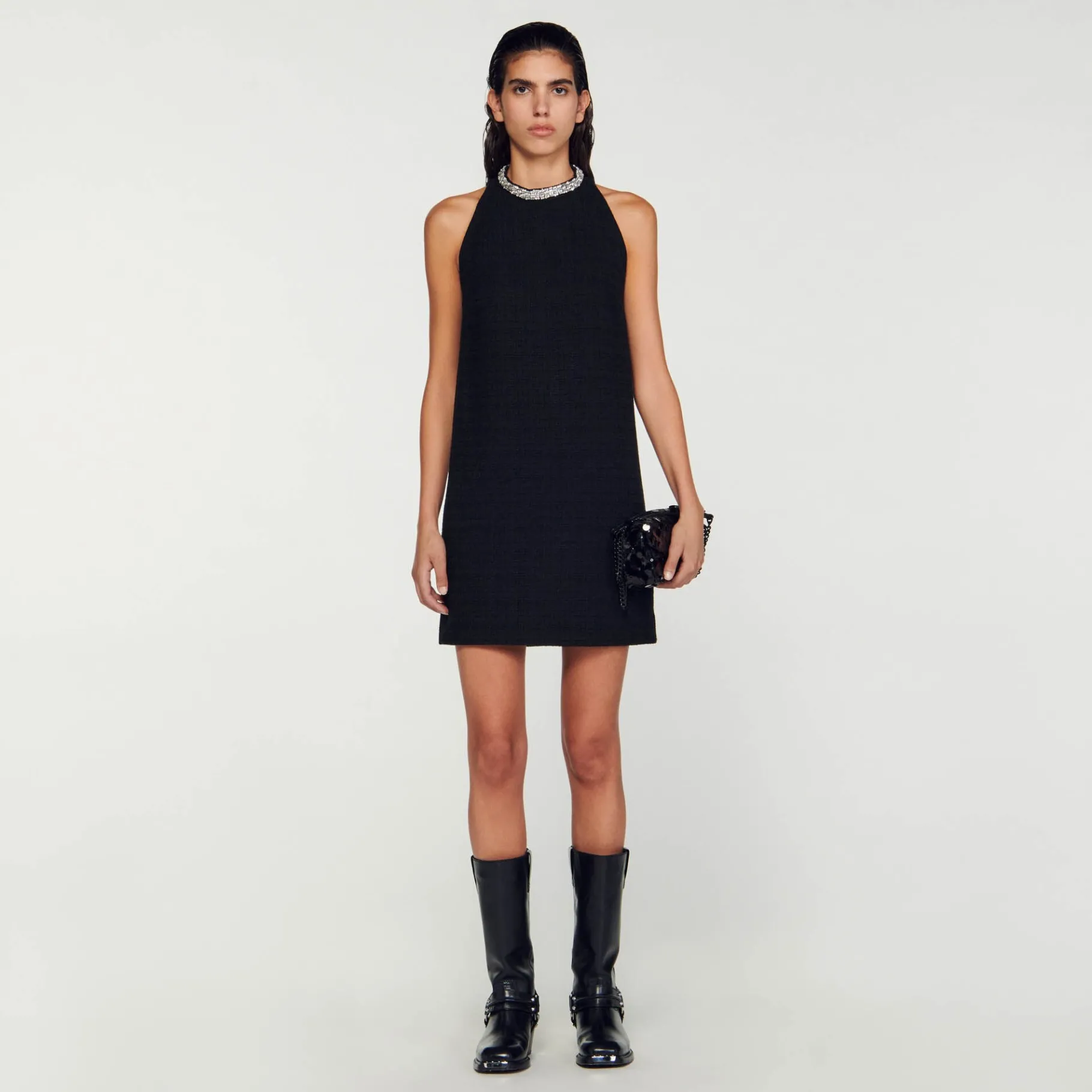 Discount SANDRO Robe à Col Bijoux Noir