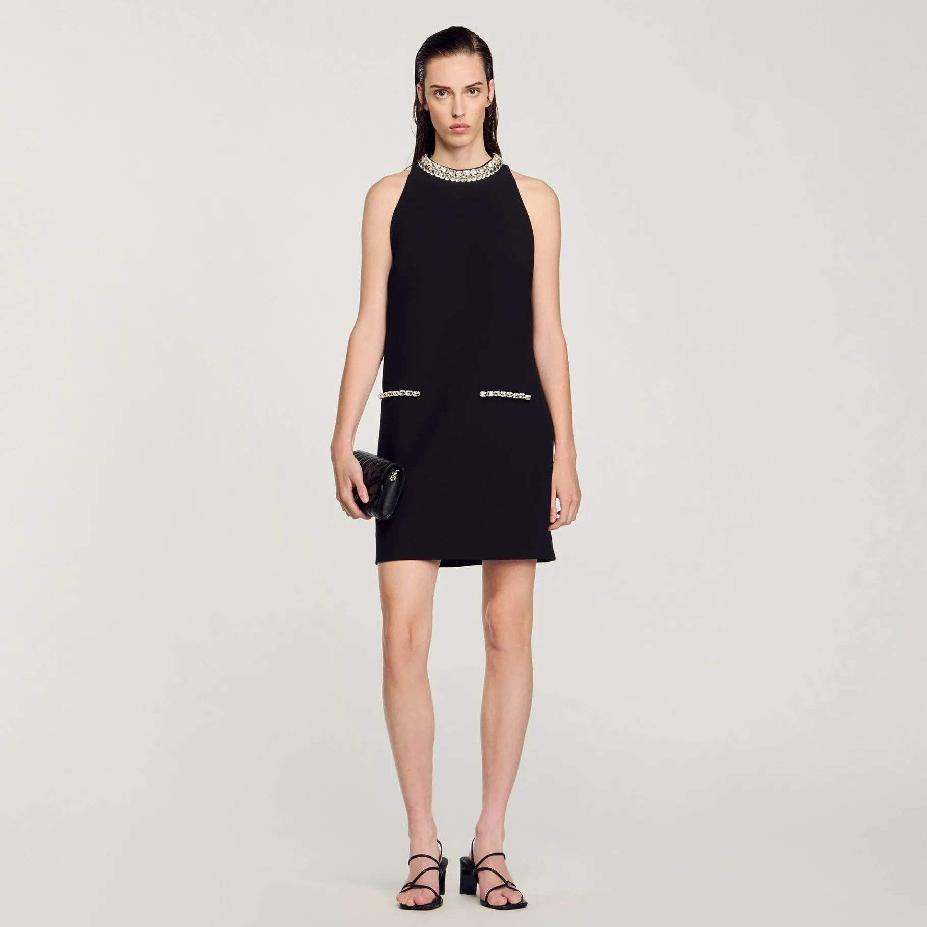 Outlet SANDRO Robe à Strass Noir