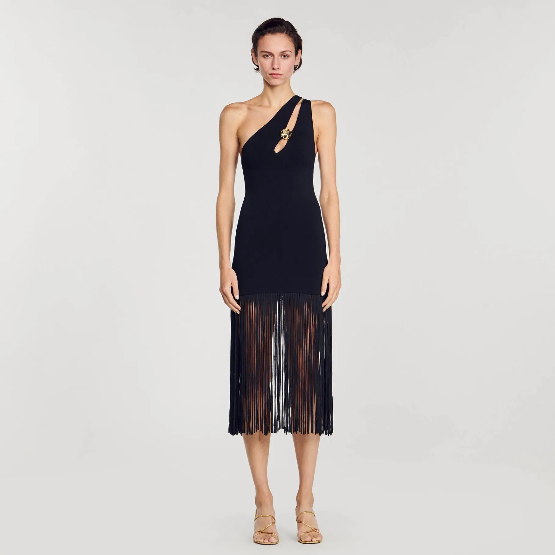 Online SANDRO Robe Asymétrique à Franges Noir