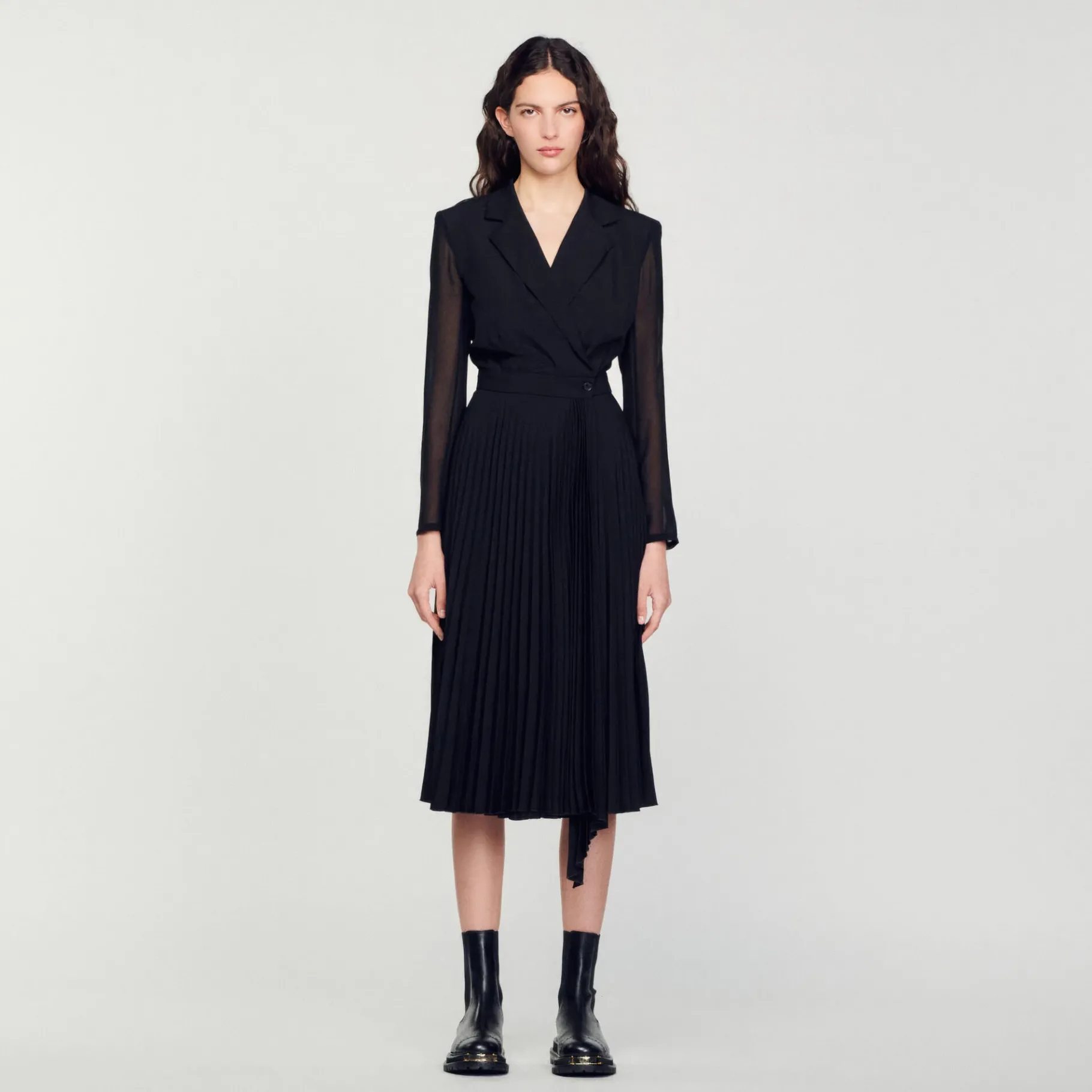 Cheap SANDRO Robe Bi-matière à Manches Longues Noir