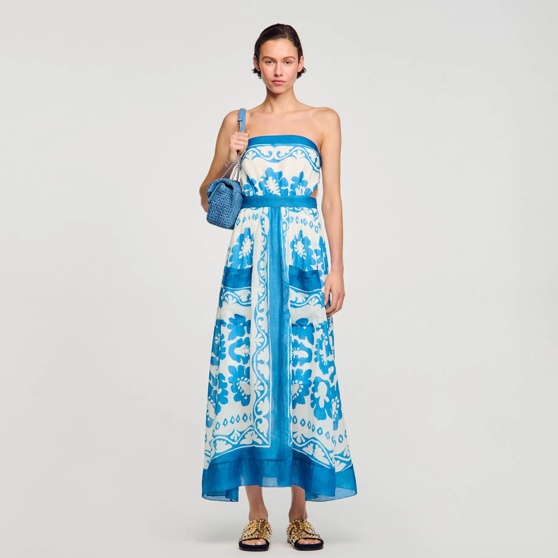 Best SANDRO Robe Bustier Bleu / Blanc