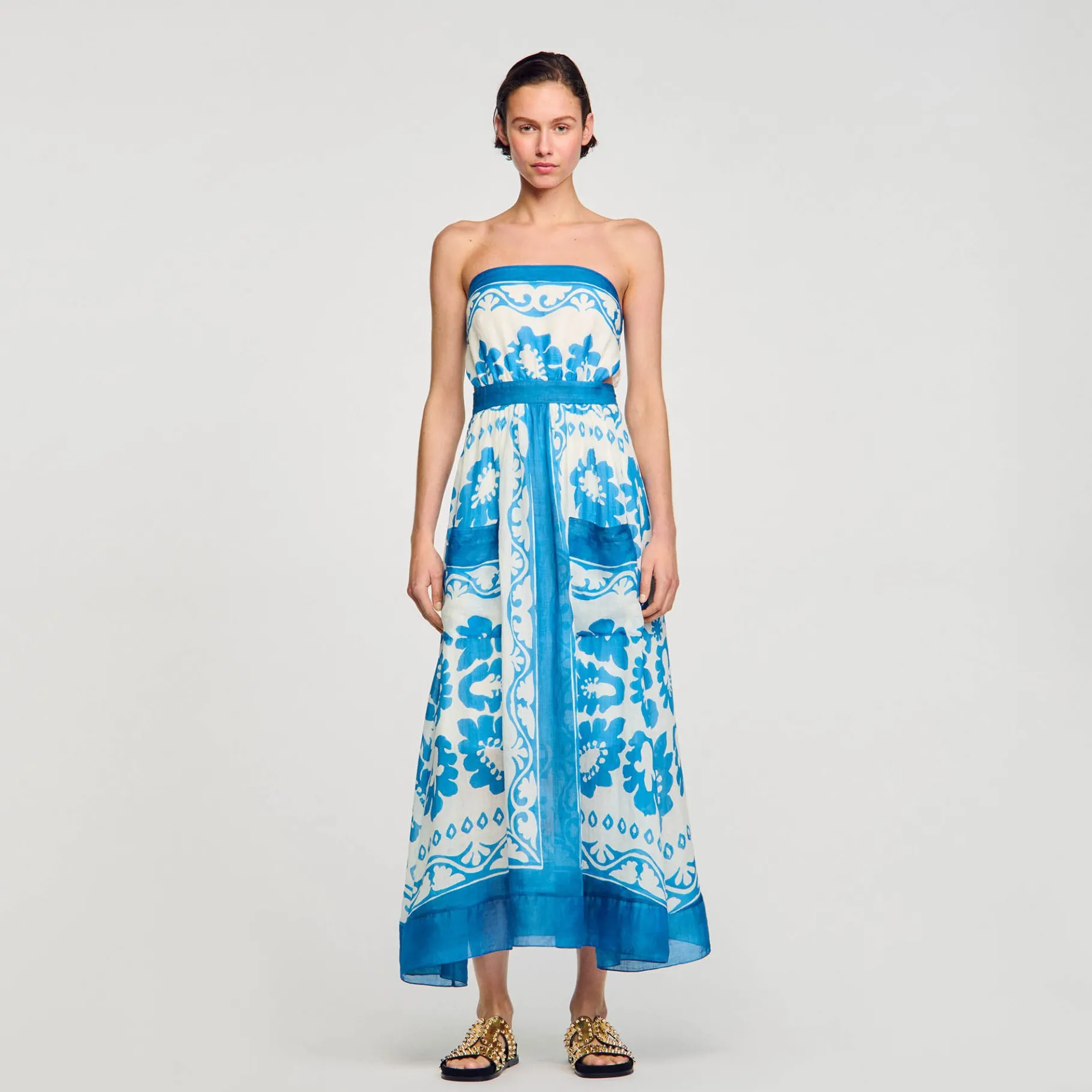 Best SANDRO Robe Bustier Bleu / Blanc
