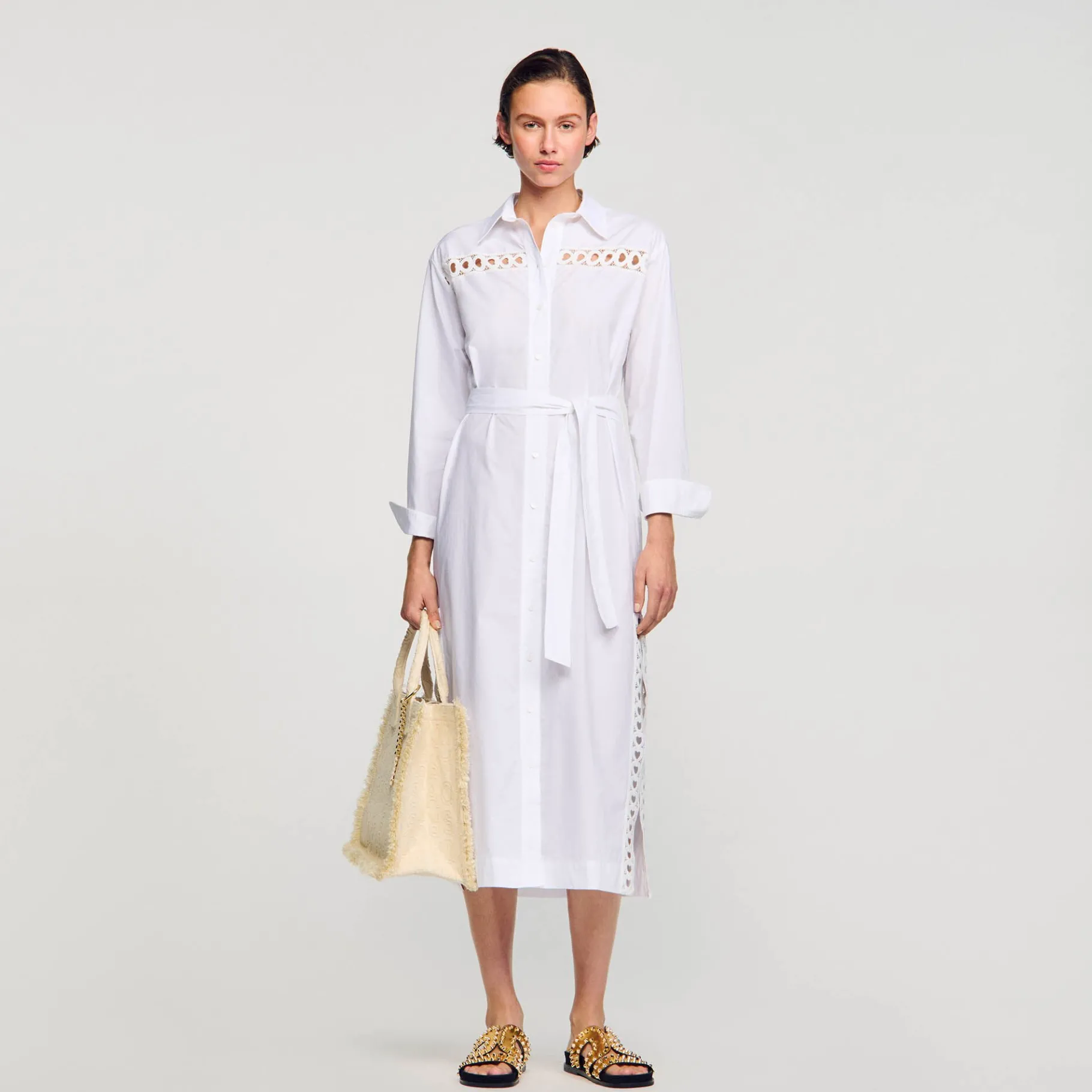 New SANDRO Robe Chemise Longue blanc