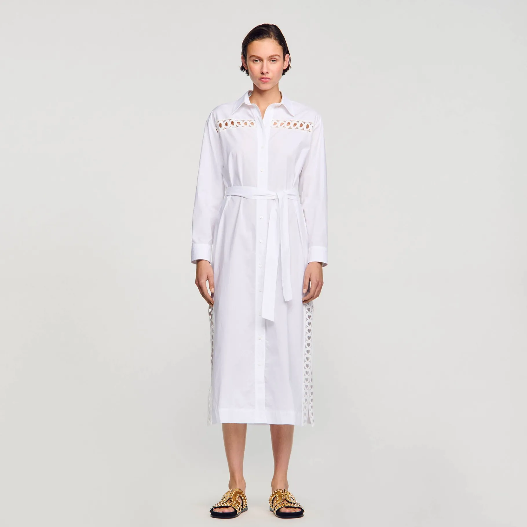New SANDRO Robe Chemise Longue blanc