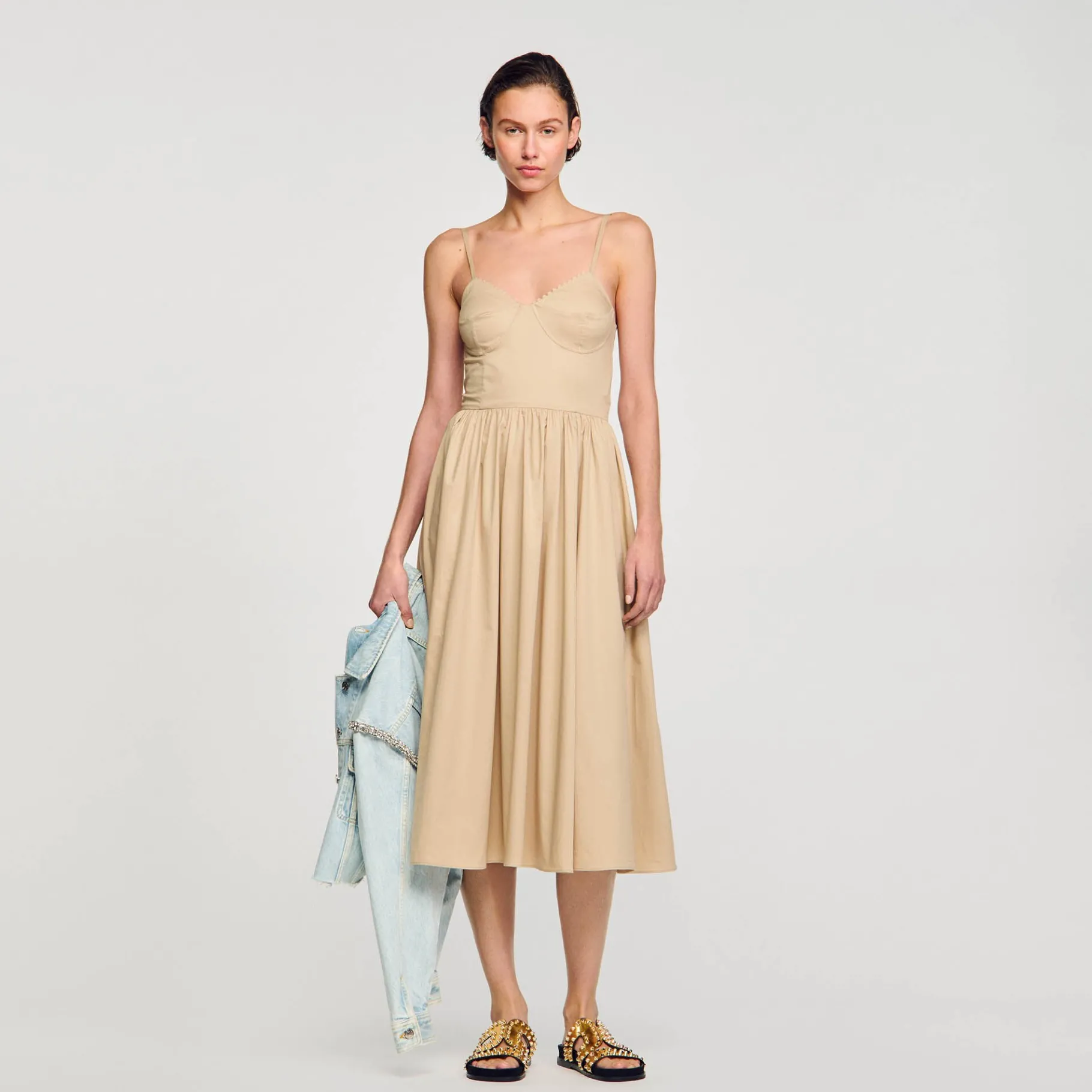 Sale SANDRO Robe Corset Beige