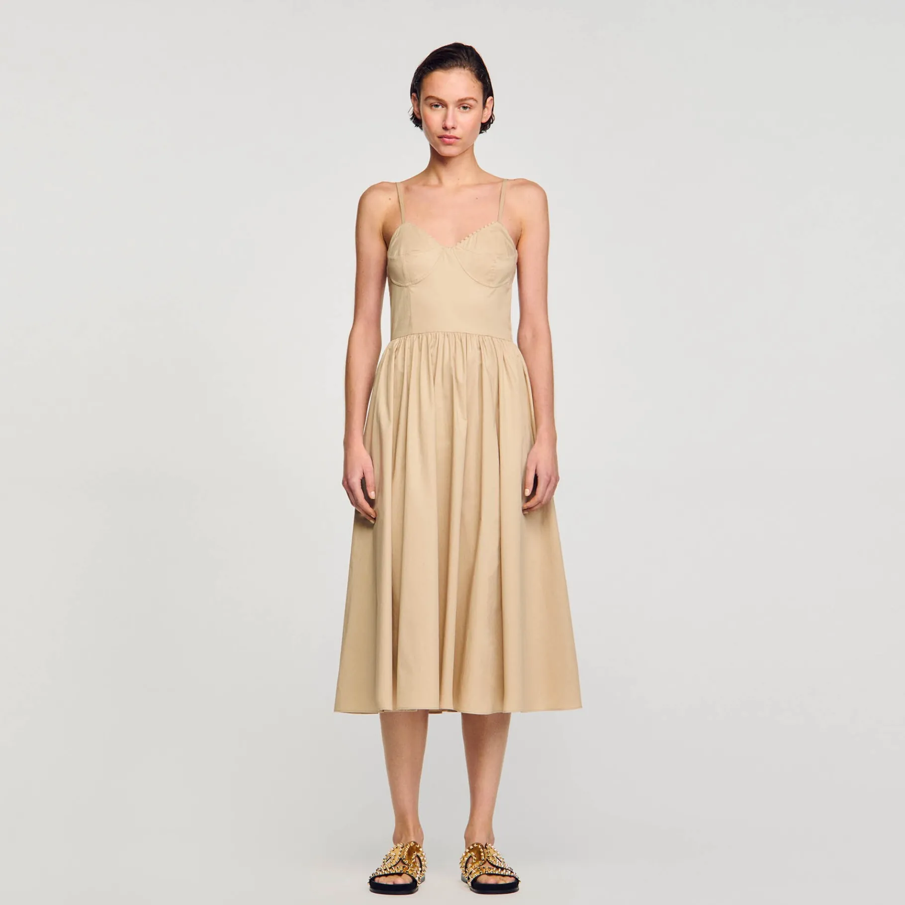 Sale SANDRO Robe Corset Beige