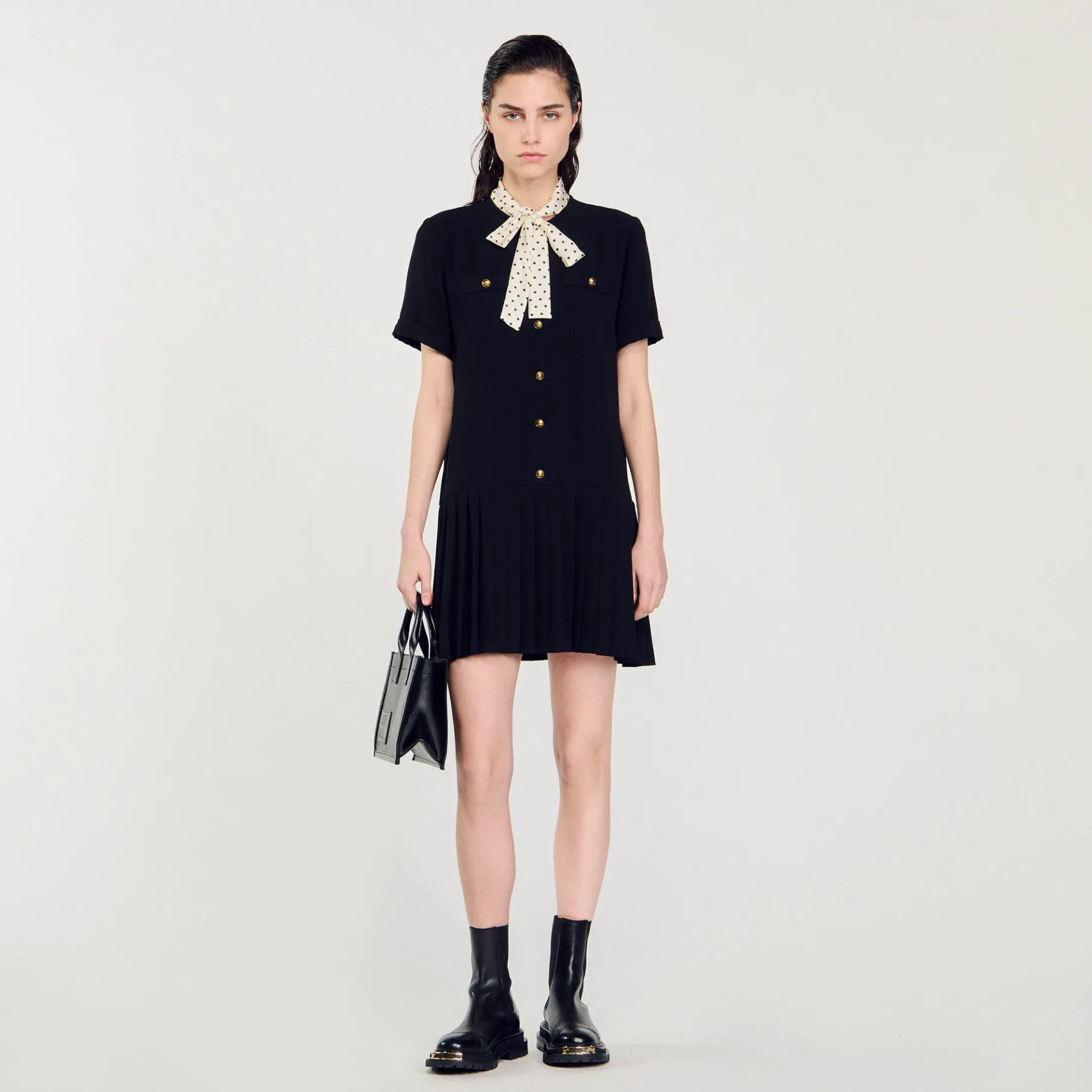 Best SANDRO Robe Courte à Cravate Pois Noir