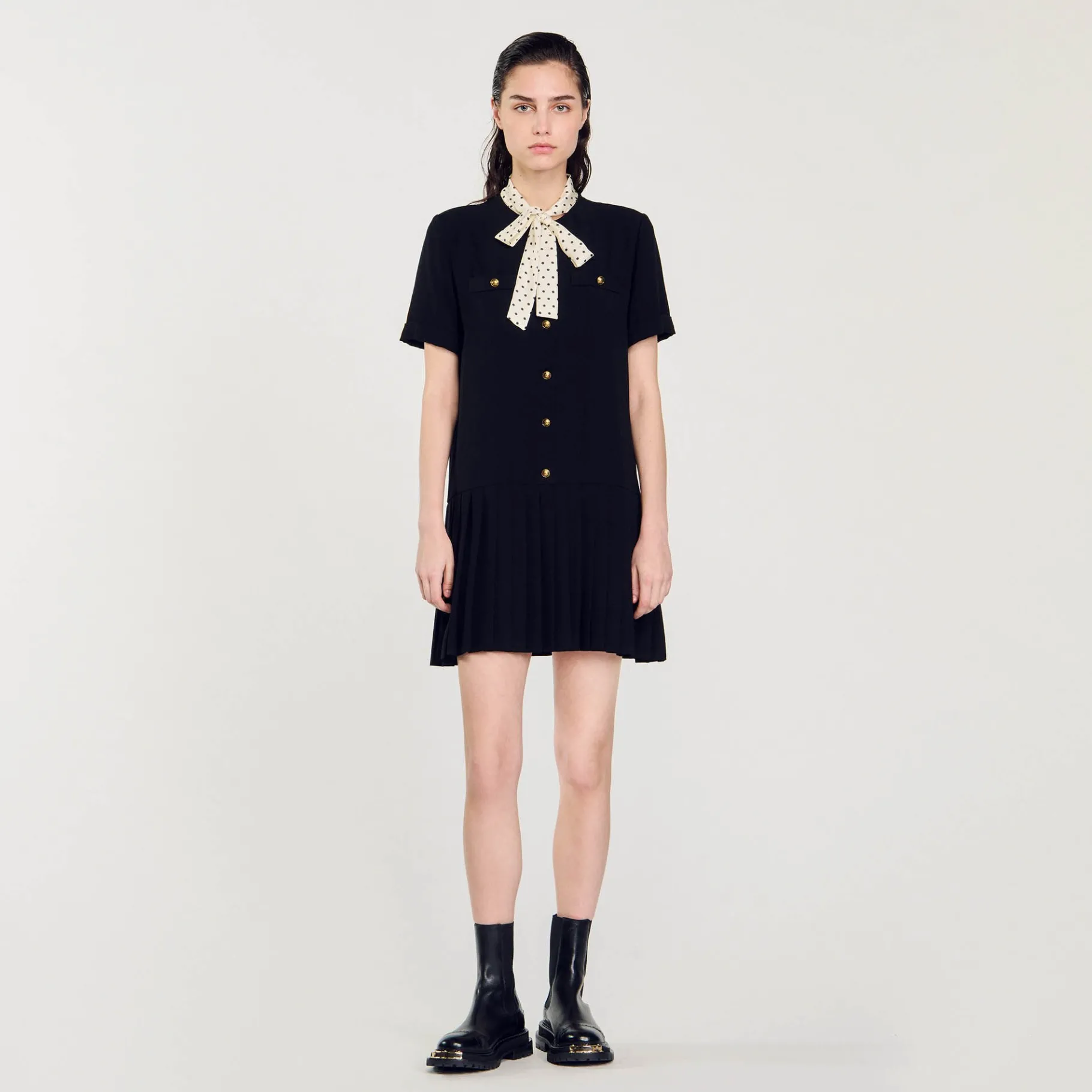 Best SANDRO Robe Courte à Cravate Pois Noir