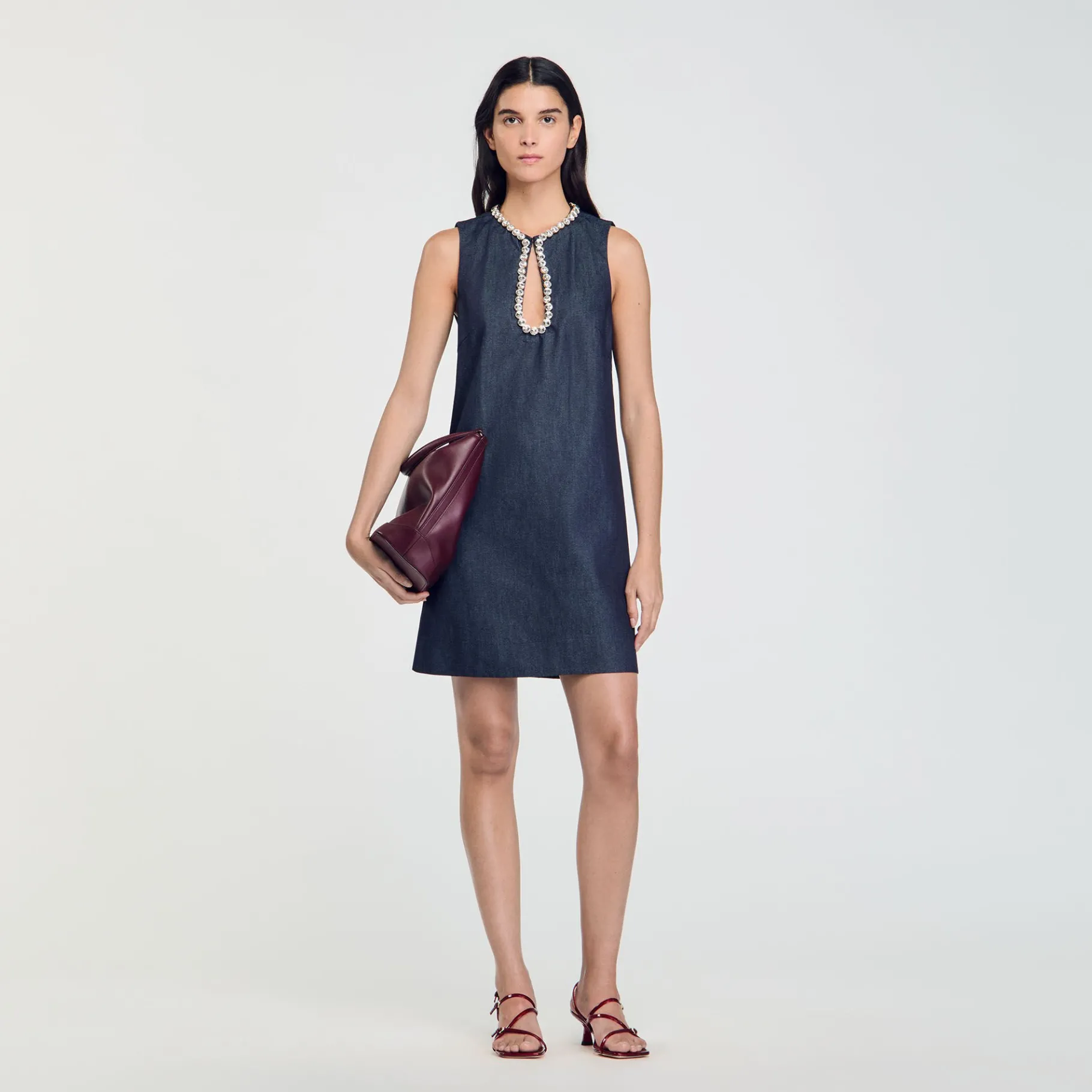 Sale SANDRO Robe Courte à Strass Bleu brut
