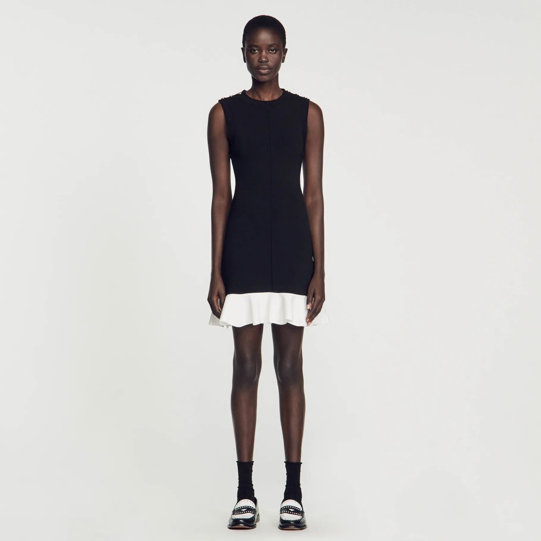 Sale SANDRO Robe Courte Bicolore Noir