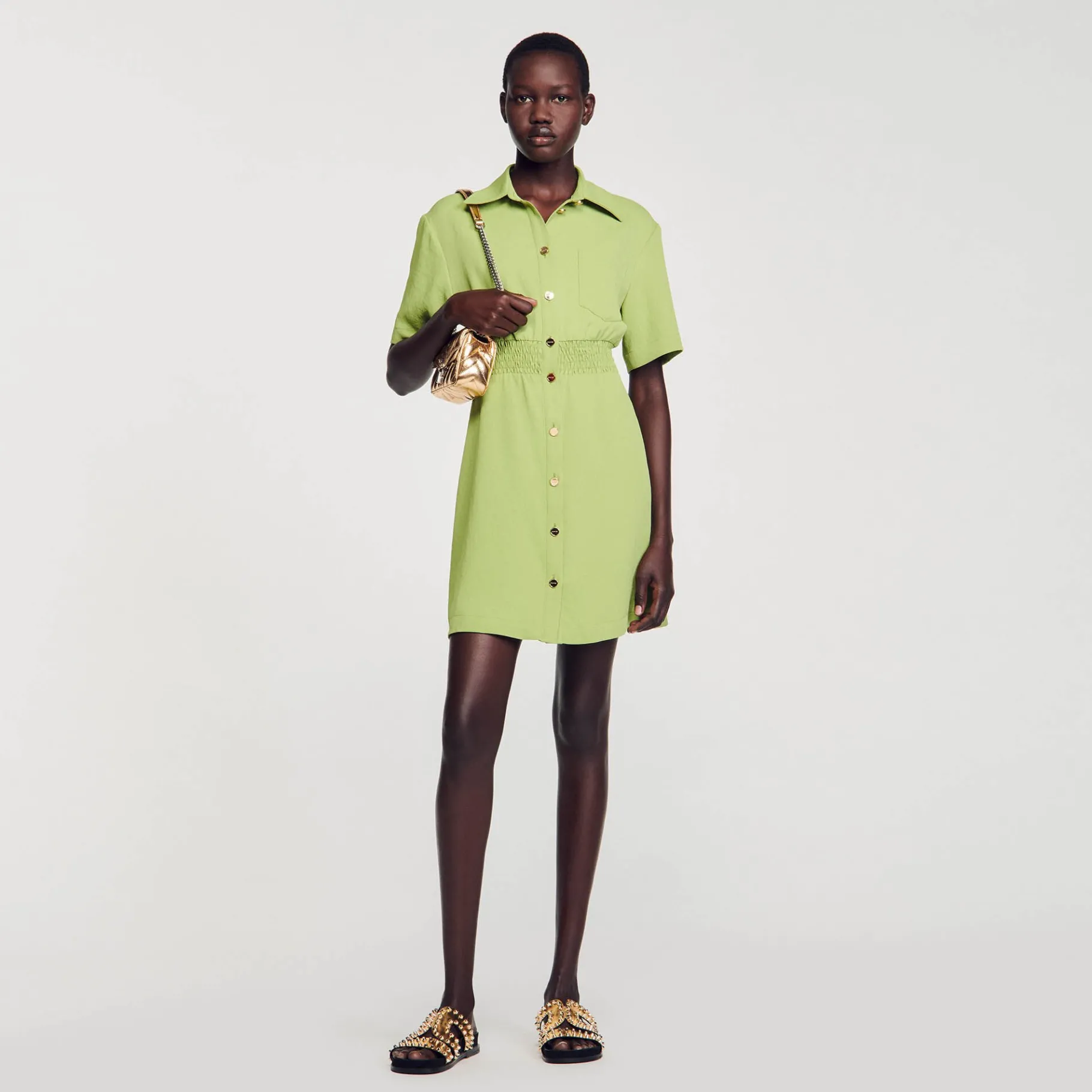 Fashion SANDRO Robe Courte Boutonnée Vert Olive