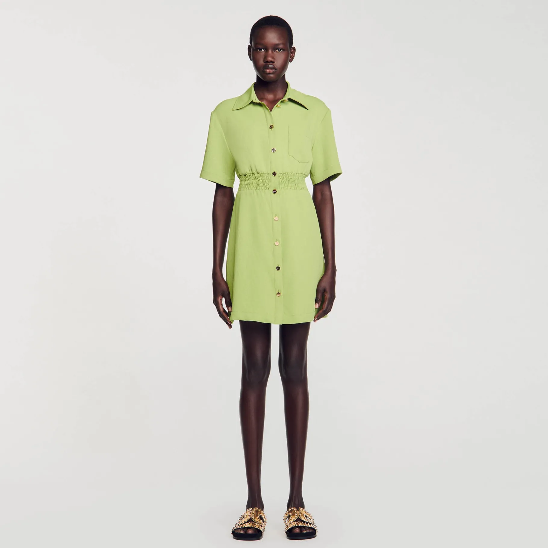 Fashion SANDRO Robe Courte Boutonnée Vert Olive