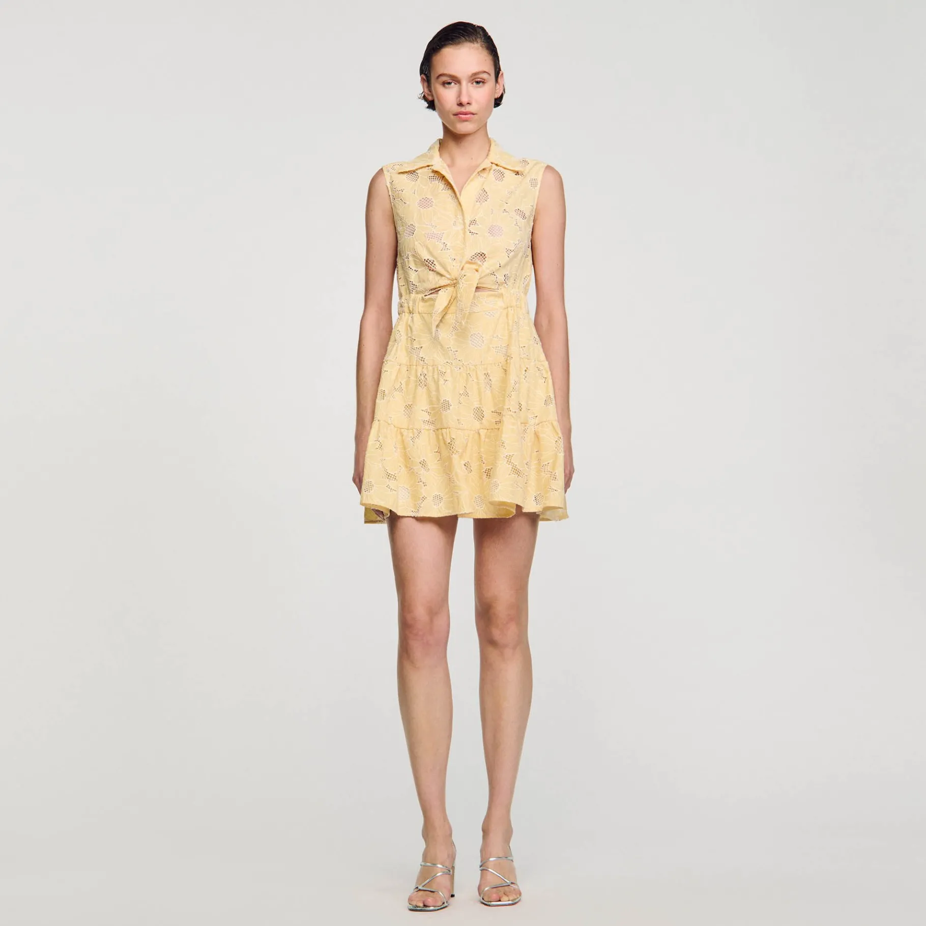 Cheap SANDRO Robe Courte Brodée Vanille / Beige