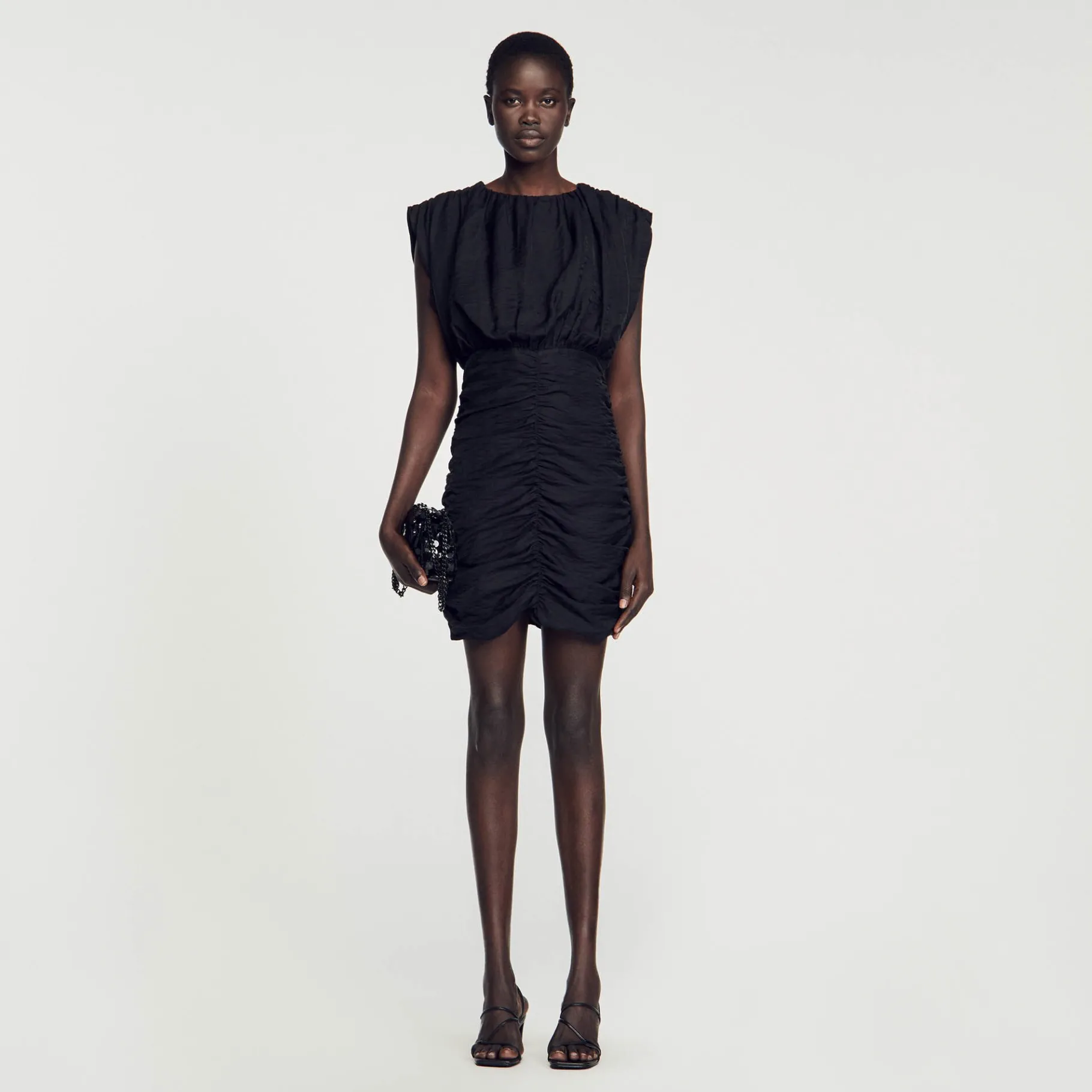 Store SANDRO Robe Courte Drapée Noir