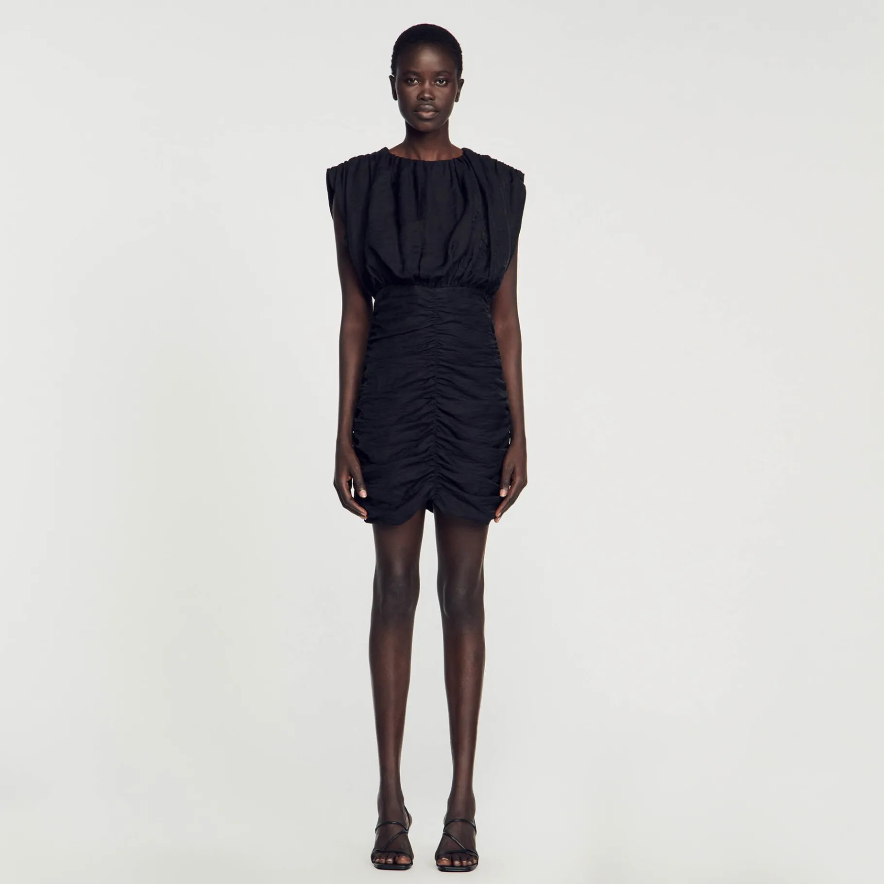 Store SANDRO Robe Courte Drapée Noir