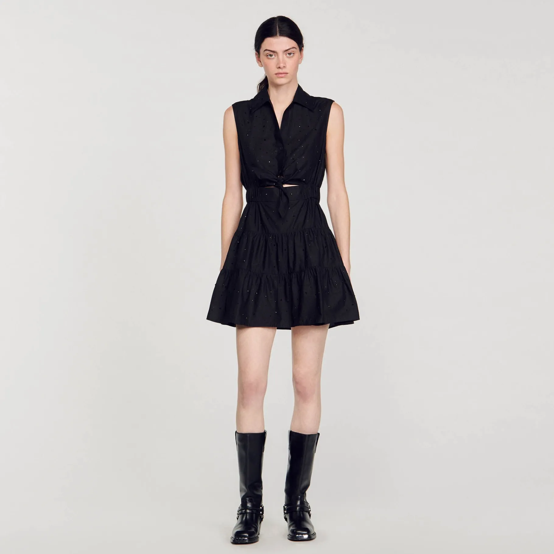 Fashion SANDRO Robe Courte Drapée Et Strassée Noir