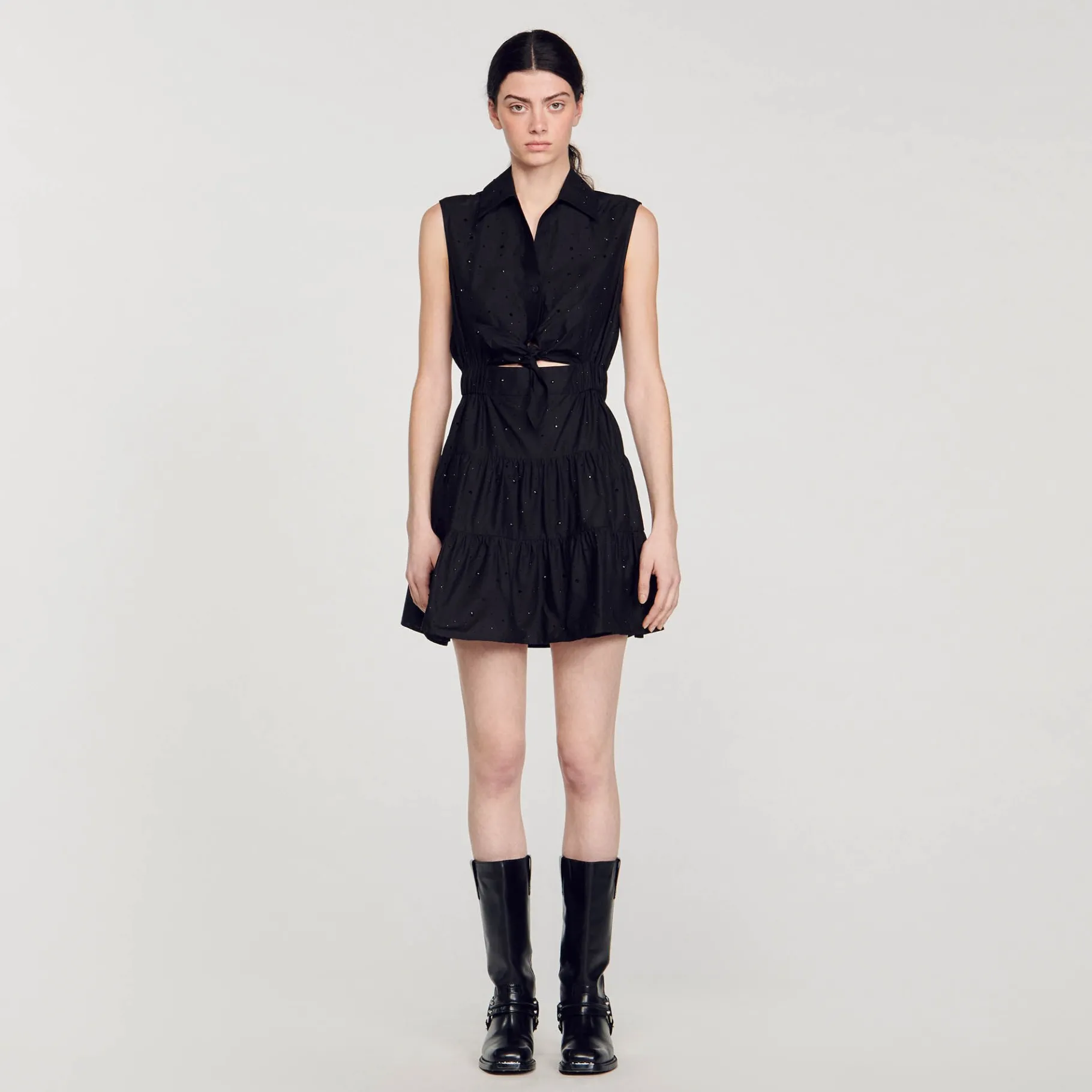 Fashion SANDRO Robe Courte Drapée Et Strassée Noir