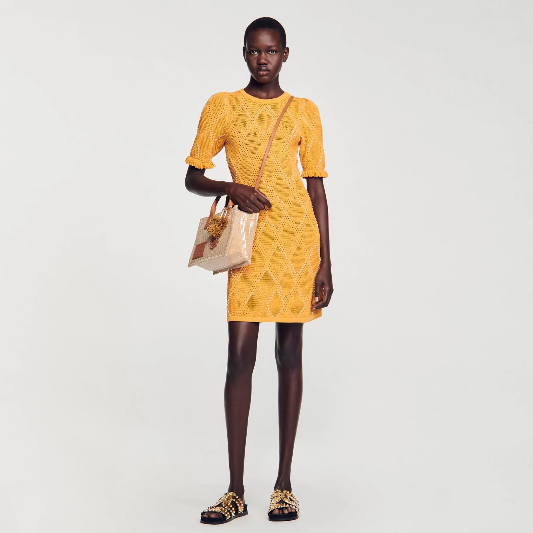 Flash Sale SANDRO Robe Courte En Maille Ocre