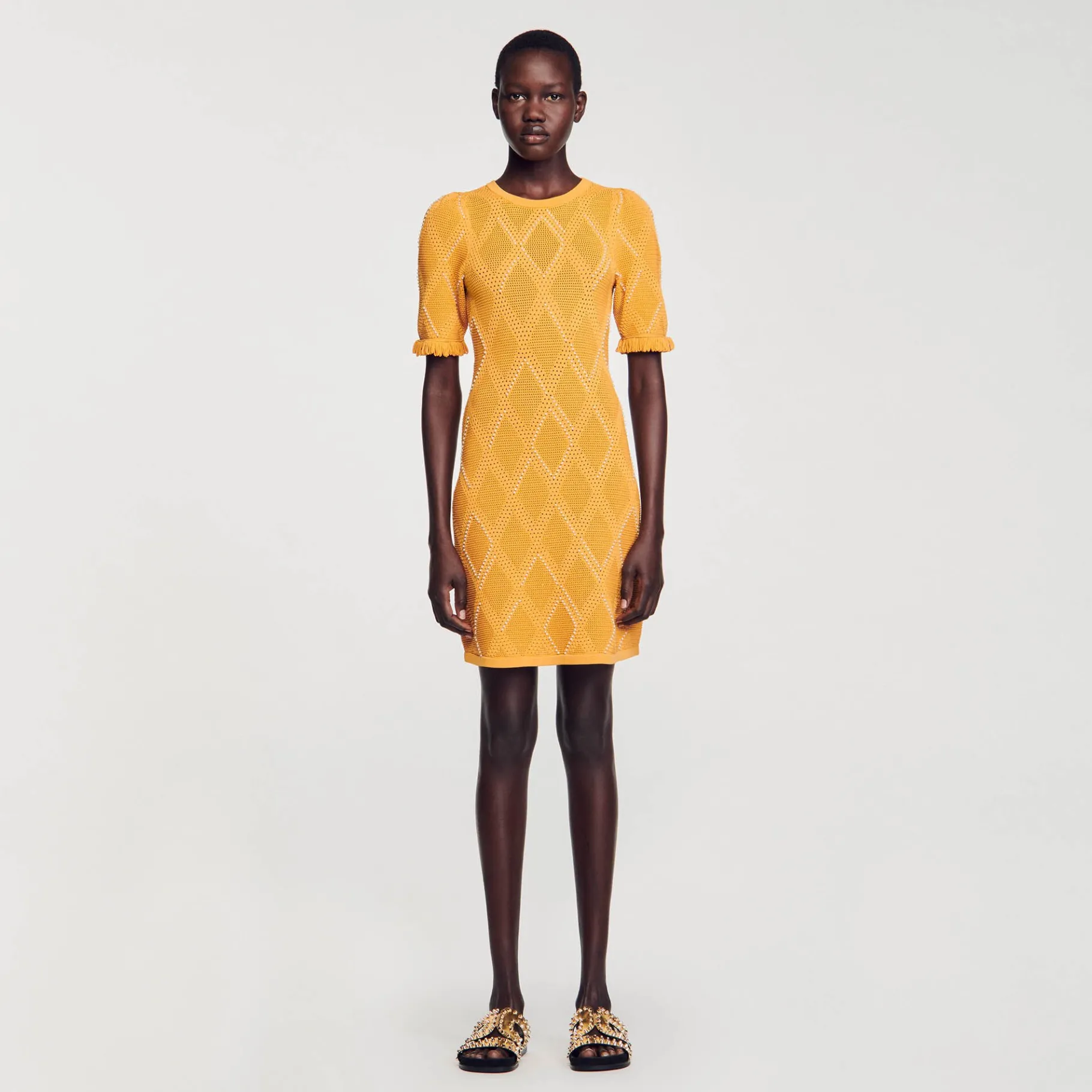 Flash Sale SANDRO Robe Courte En Maille Ocre