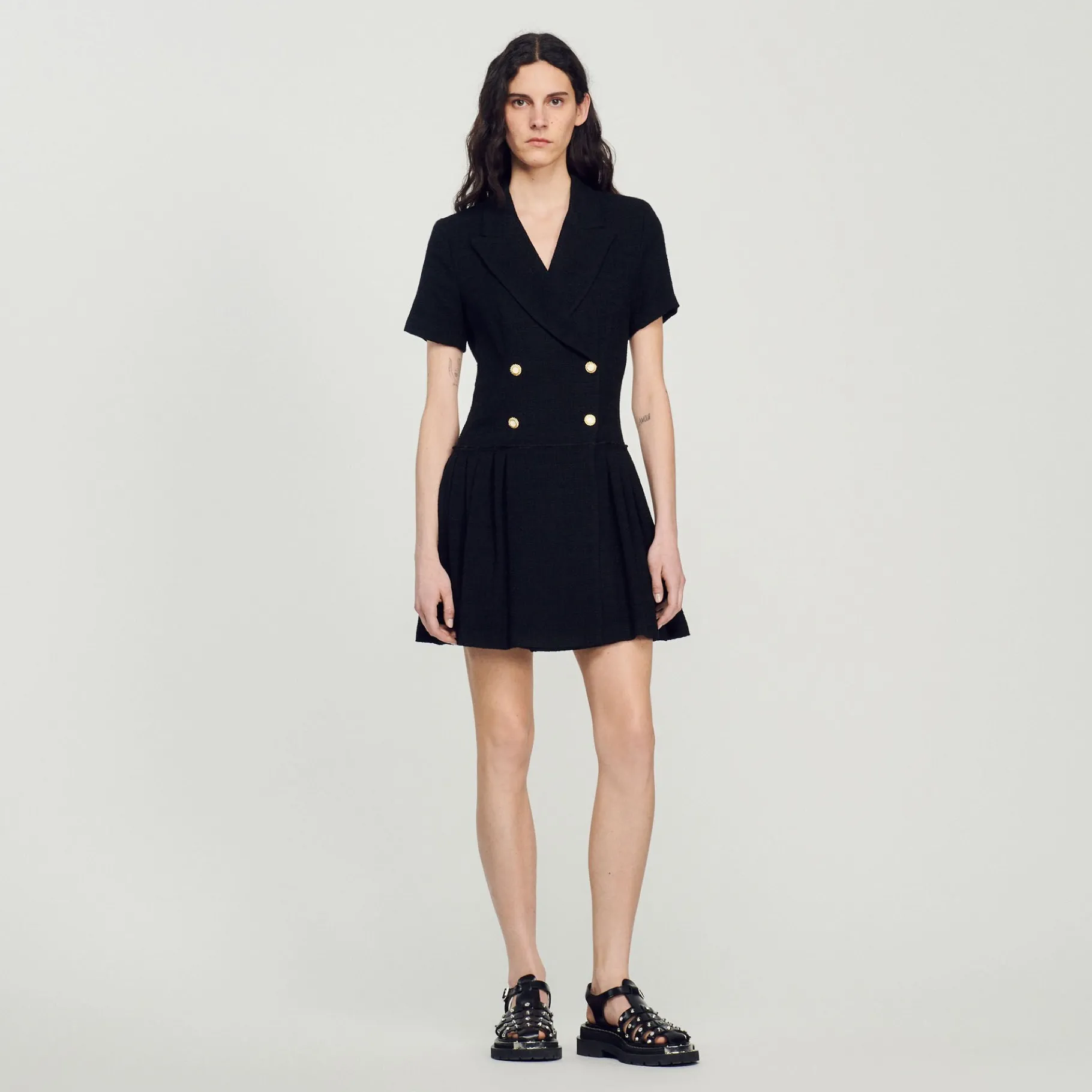 Best SANDRO Robe Courte En Tweed Noir