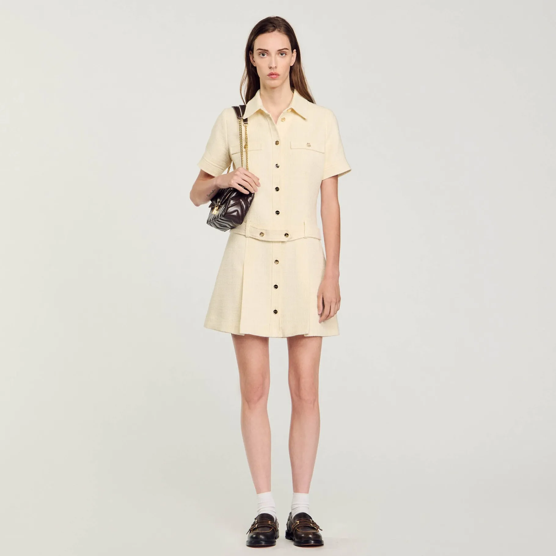Clearance SANDRO Robe Courte En Tweed Ecru