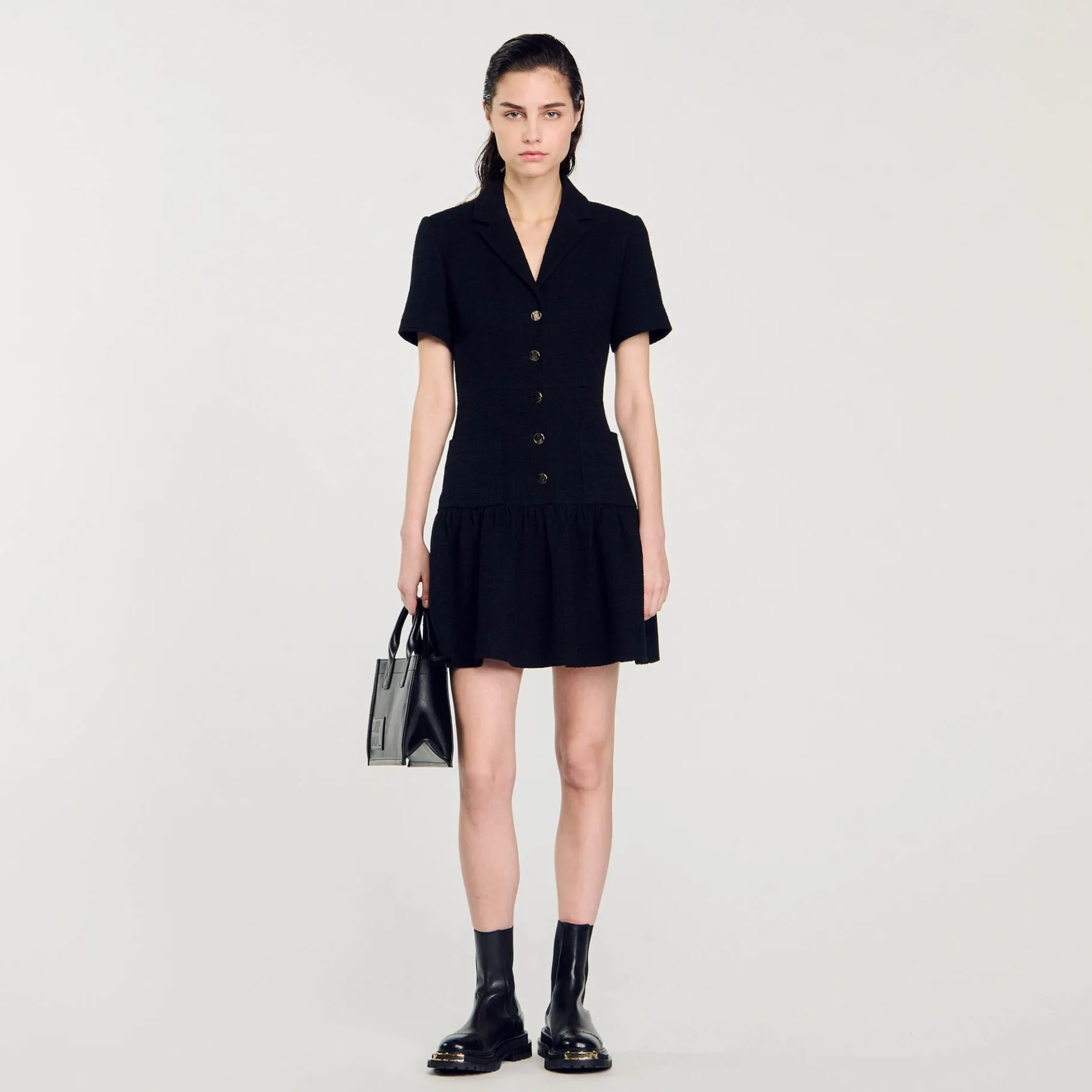 Cheap SANDRO Robe Courte En Tweed Noir